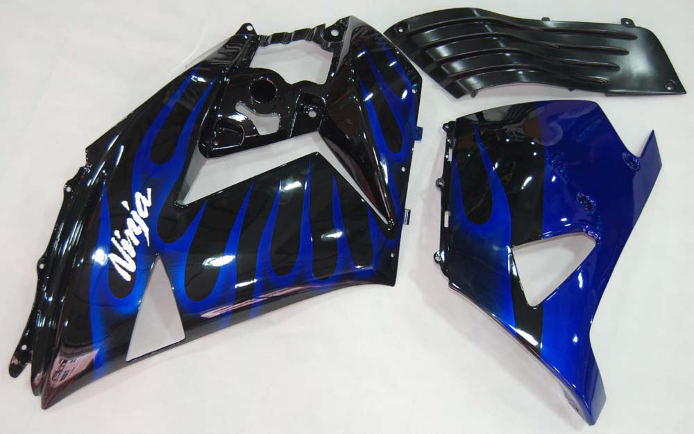 2006–2011 Ninja ZX14R svart & Blue Flame karosserikåpe ABS sprøytestøpt plastsett 5# Generisk