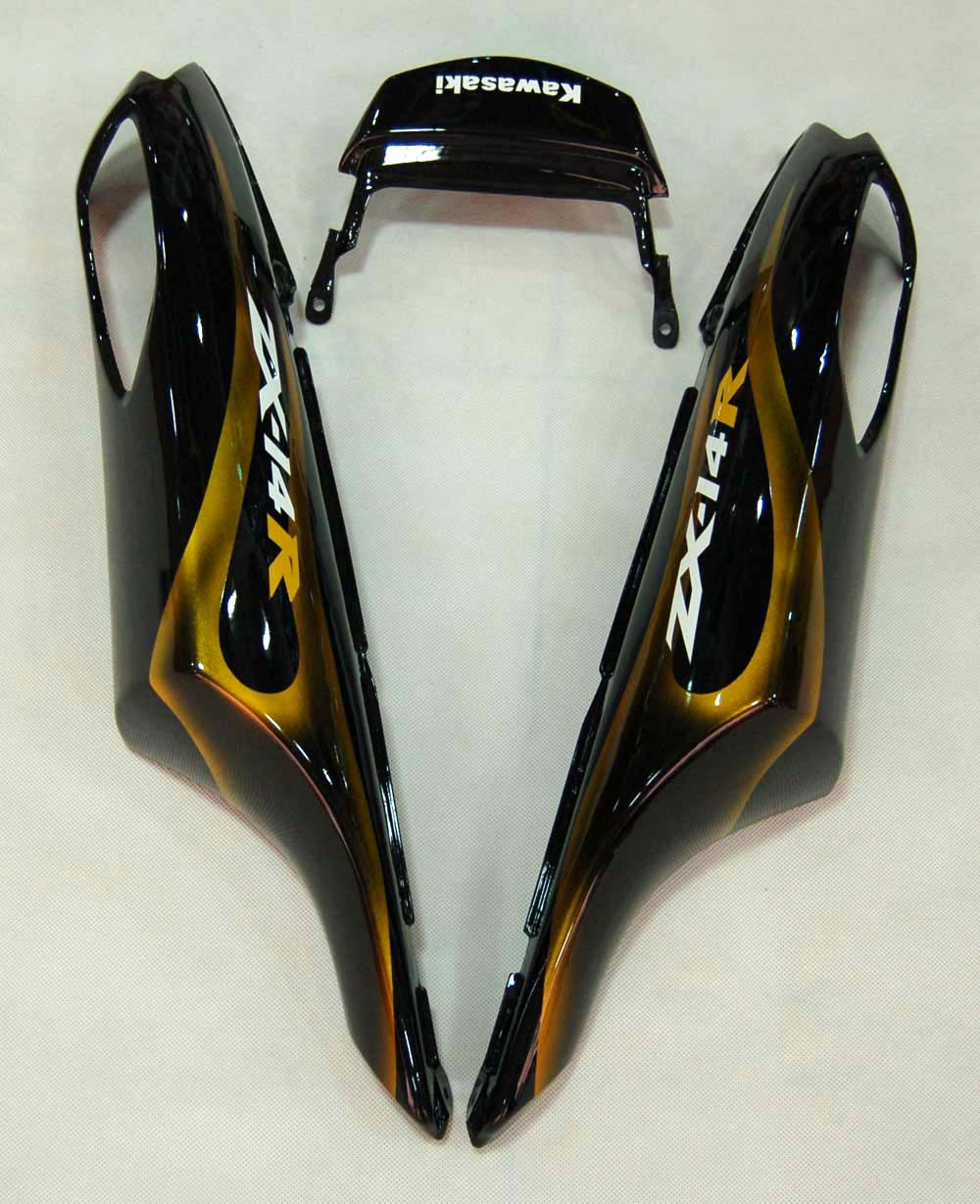 2006-2011 Ninja ZX14R Svart & Gold Flame Karosseri Kåpa ABS Formsprutad Plast Set 6# Generisk