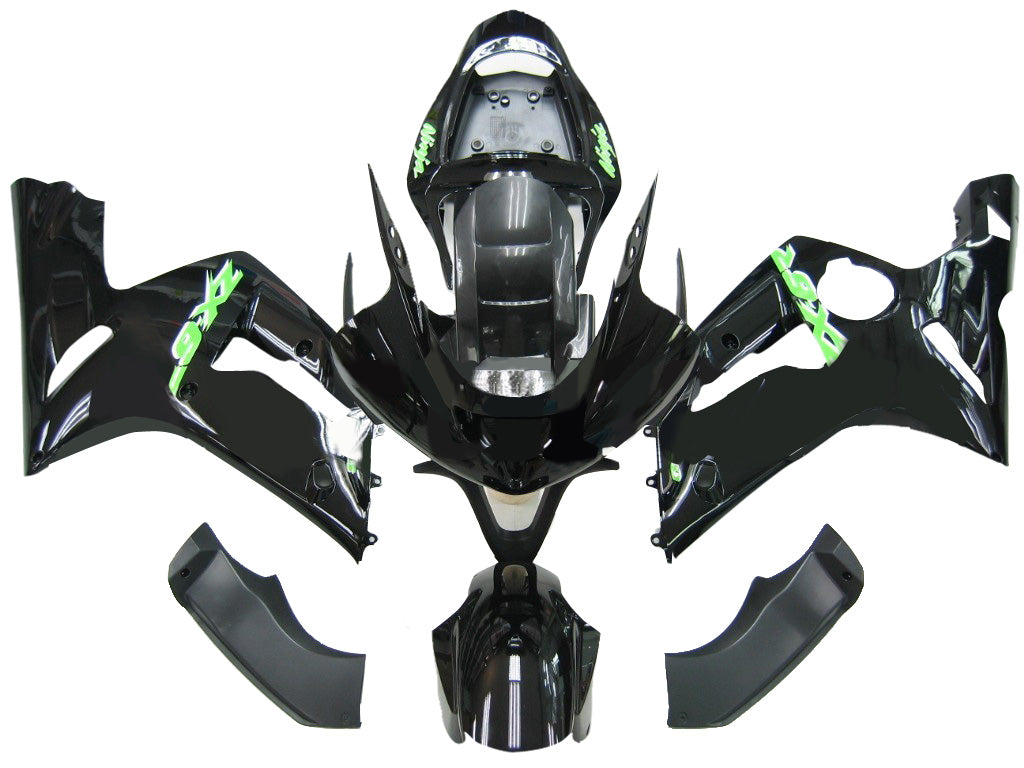 2003-2004 Kawasaki ZX6R 636 Fairings Black Green Zx6r Racing Generic