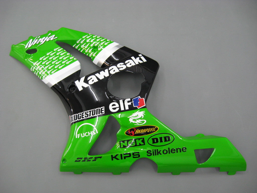 2003-2004 Kawasaki ZX6R 636 stroomlijnkappen groen zwart nr. 56 ELF Racing algemeen