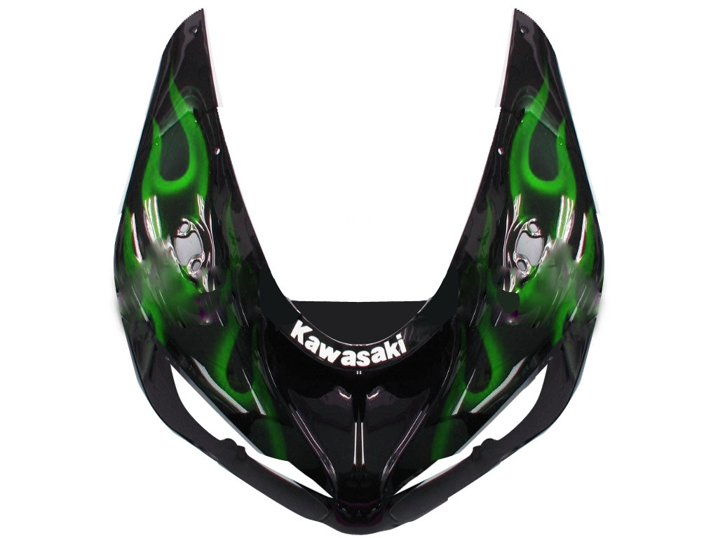2005-2006 Kawasaki ZX6R 636 kåper, svart & Grønn flamme Ninja Racing Generisk