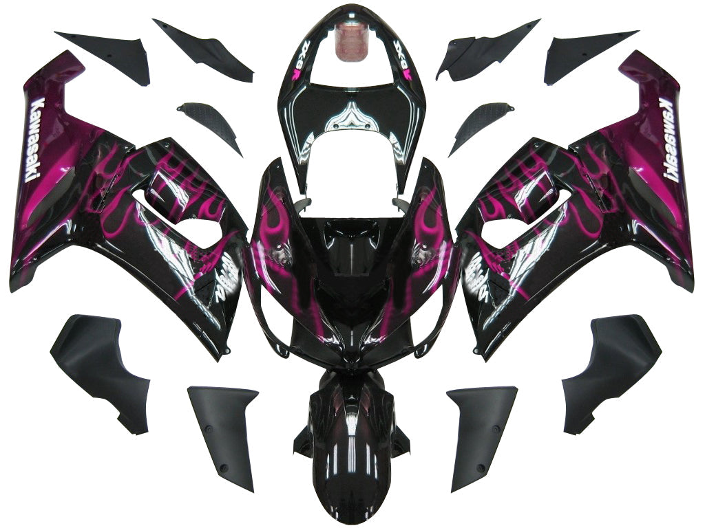 2005-2006 Kawasaki ZX6R 636 kåper, svart & Purple Flame Ninja Racing Generisk