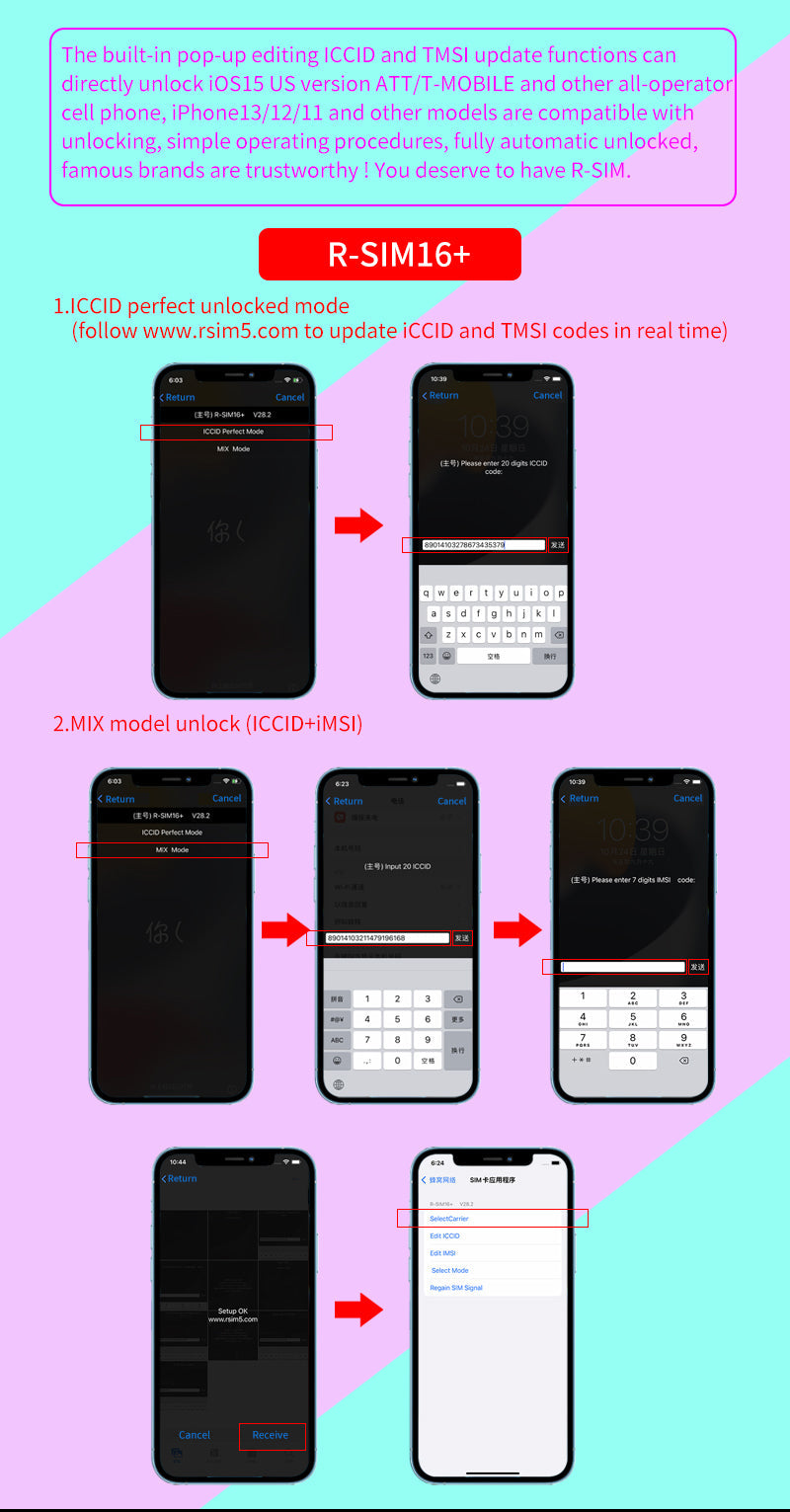 R-SIM 16+ Nano Lås opp RSIM-kort Fit for iPhone 13 Pro 12 Pro Max XS XR 8 iOS 15