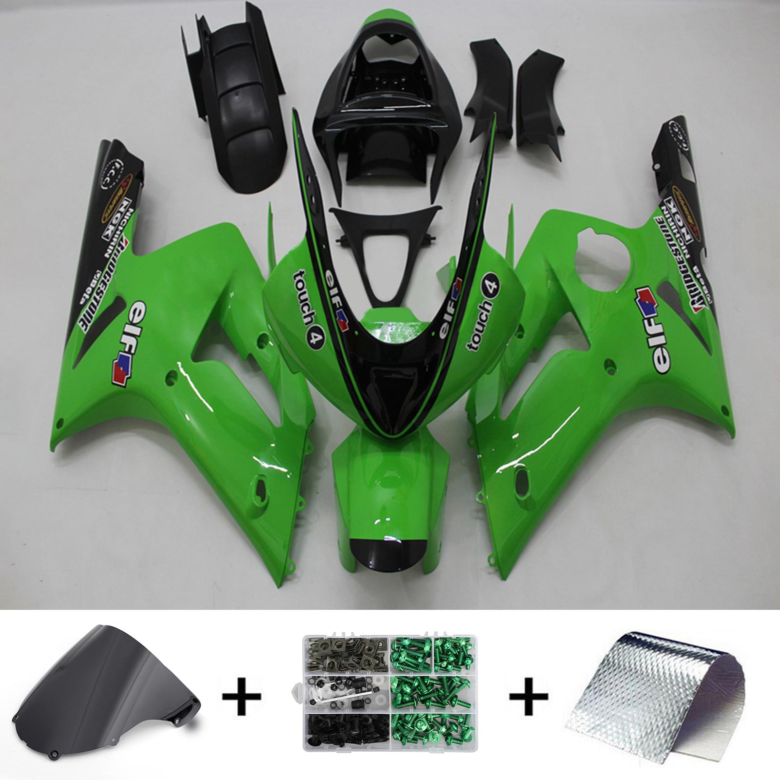 2003-2004 Kawasaki ZX6R 636 Kit de carenado de inyección Carrocería Plástico ABS#124