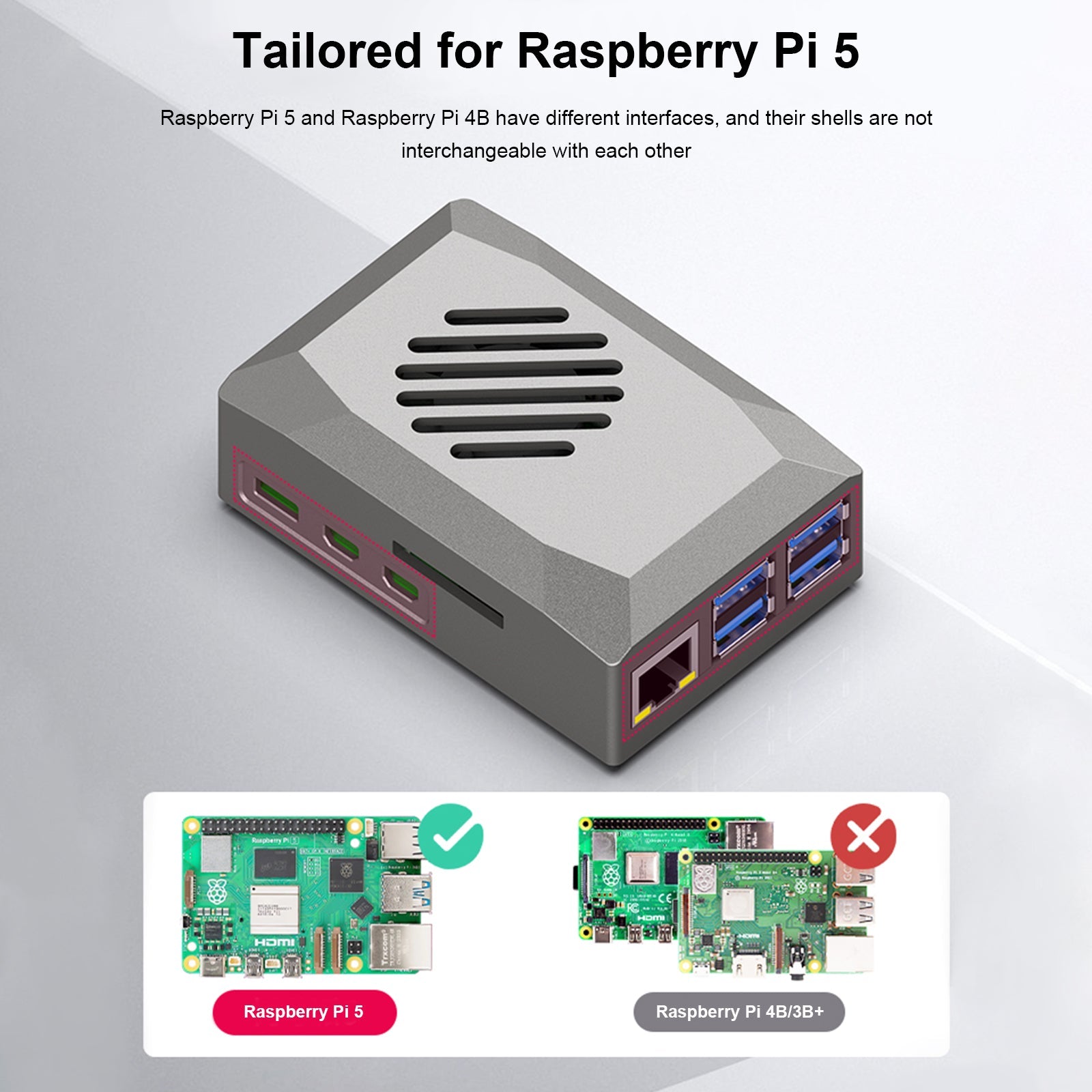 Silver Shadow Shell Raspberry pi5 Beschermdoos ABS Materiaal Snelheidsregeling Fan