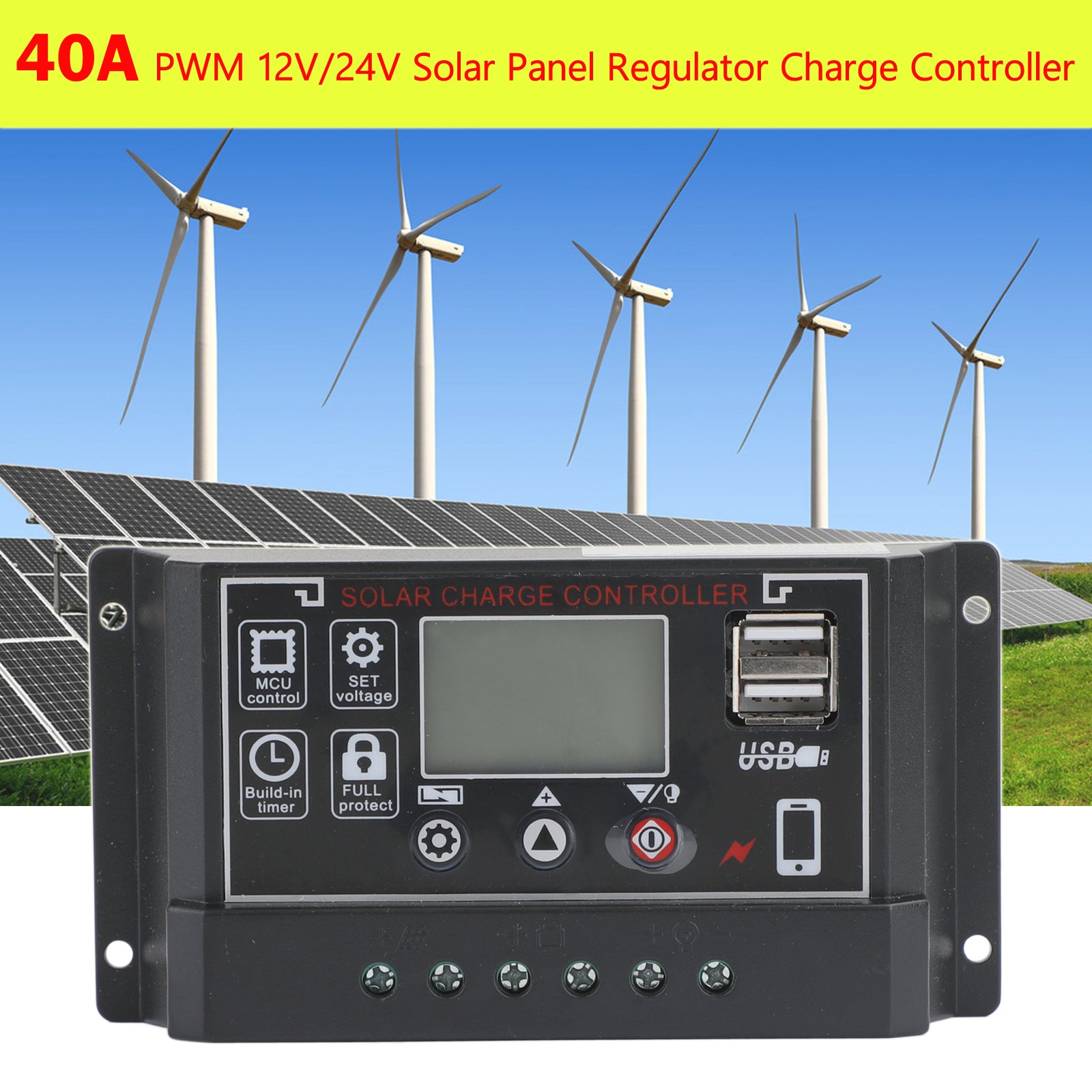 PWM 30-60A zonne-batterijregelaar laadregelaar 12V 24V 4-traps dubbele USB