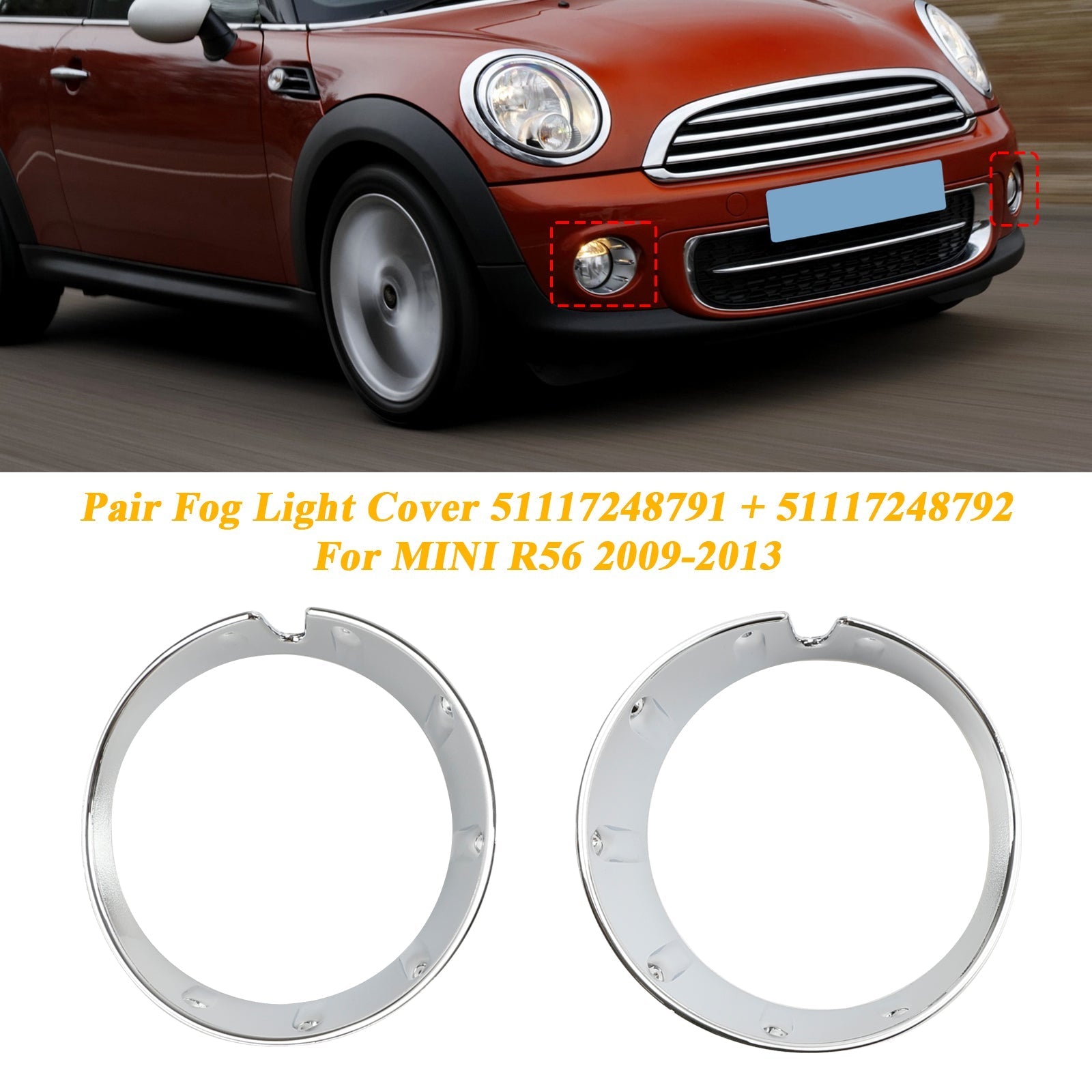 03/2009-11/2013 MINI R56 LCI Front Bumper Fog Light Lamp Cover Bezel 51117248791