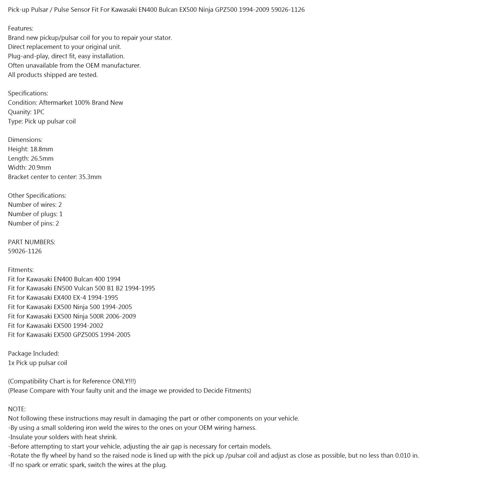 Bobina de pick-up Pulsar Fit for Kawasaki GPZ 500 EX NINJA 500/R VULCAN EN 500 94-09