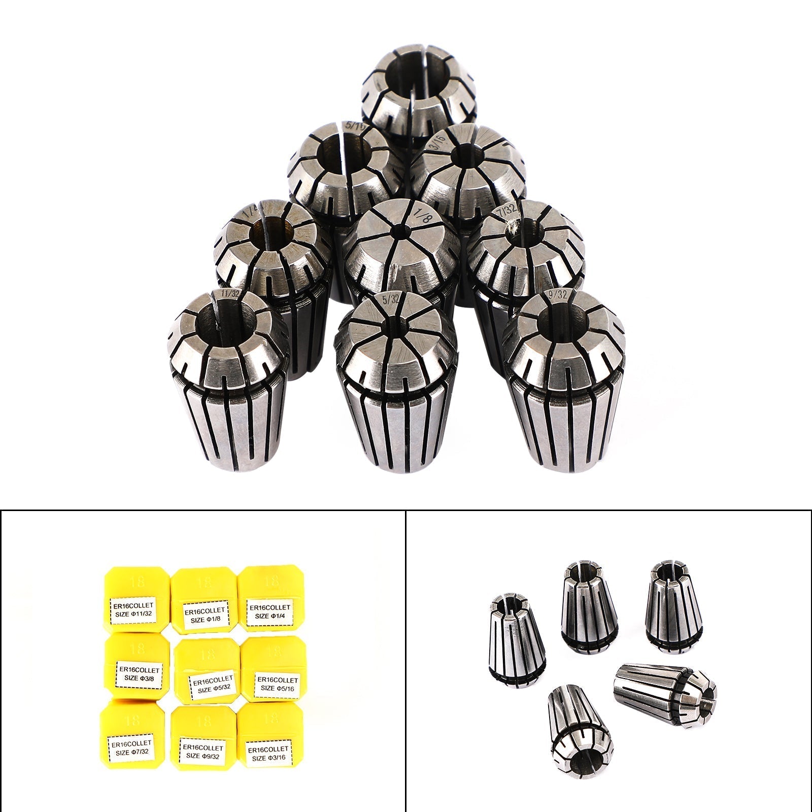 9pcs ER16 Spring Collet Set pre CNC frézovacie sústruhové náradie Gravírovanie oceľ