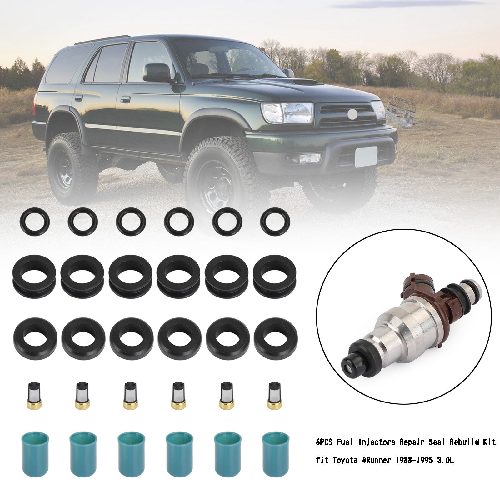 6ks palivové vstrekovače opravy tesnenia Rebuild Kit Fit Toyota 3Vze 1988-1995 3,0 l Generic