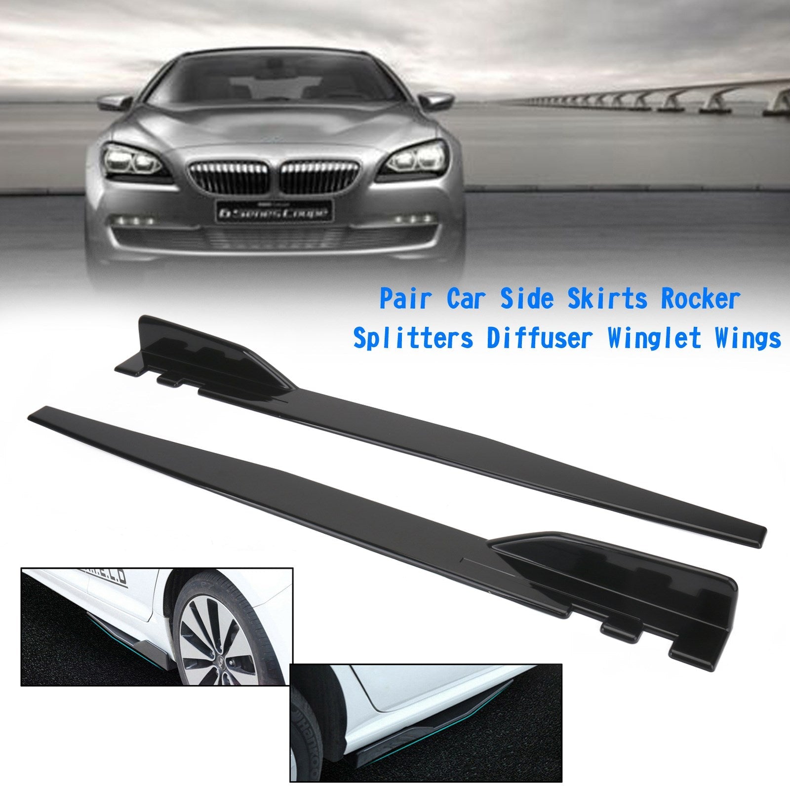 Pár 120 cm lesk na autá Black Side Sukne Rocker Splitters Difufer Winglet Wings Generic