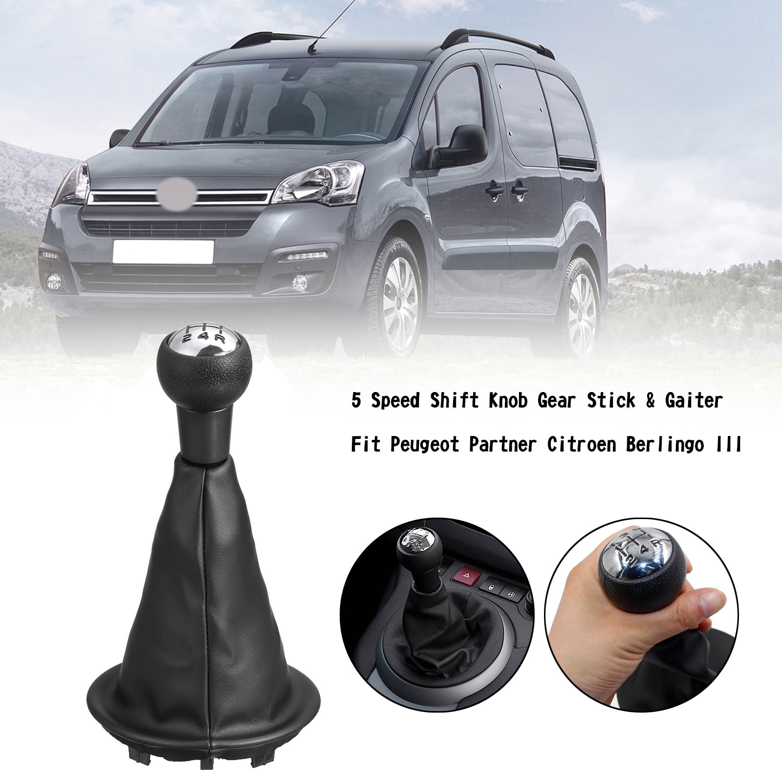 5-versnellingspookknop & Hoes geschikt voor Peugeot Partner Citroen Berlingo III