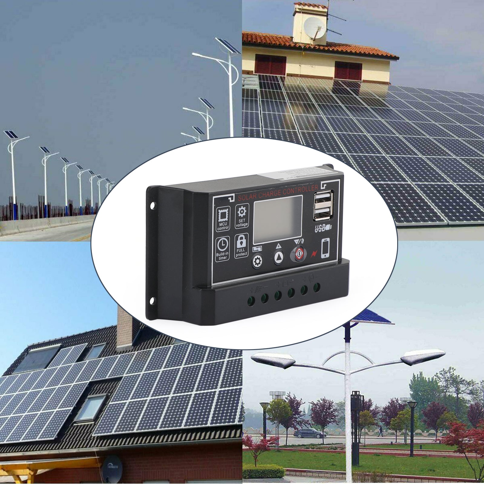 PWM 30-60A zonne-batterijregelaar laadregelaar 12V 24V 4-traps dubbele USB