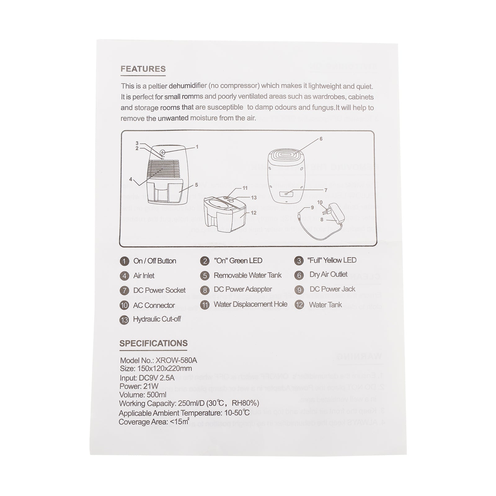 Mini déshumidificateur d'air portatif de 500ML pour l'humidité/moisissure/humidité dans la maison Ultra silencieux