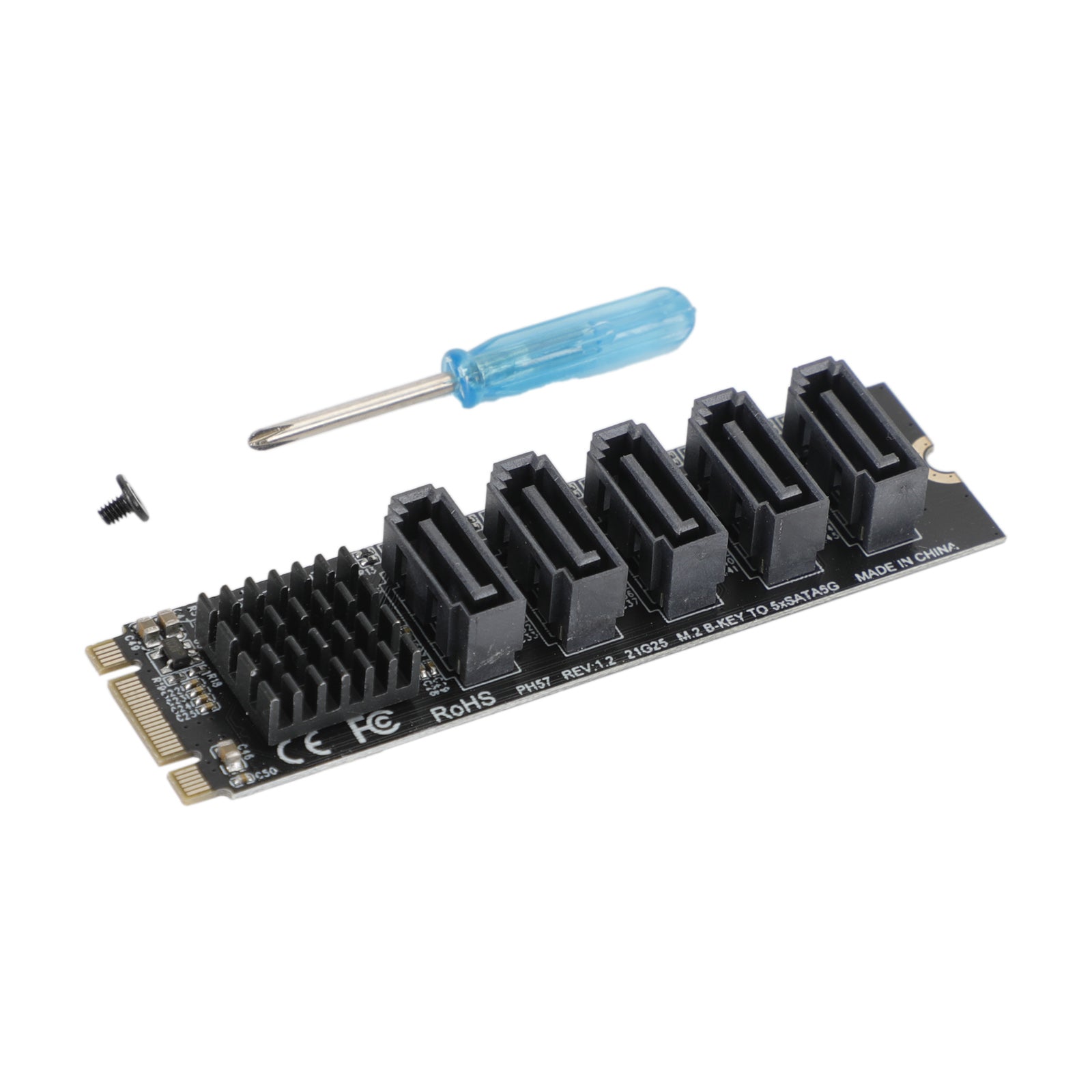 Adaptador M.2 a SATA 3.0 JMB585 Tarjeta de expansión de unidad de disco duro de 5 puertos para PH56