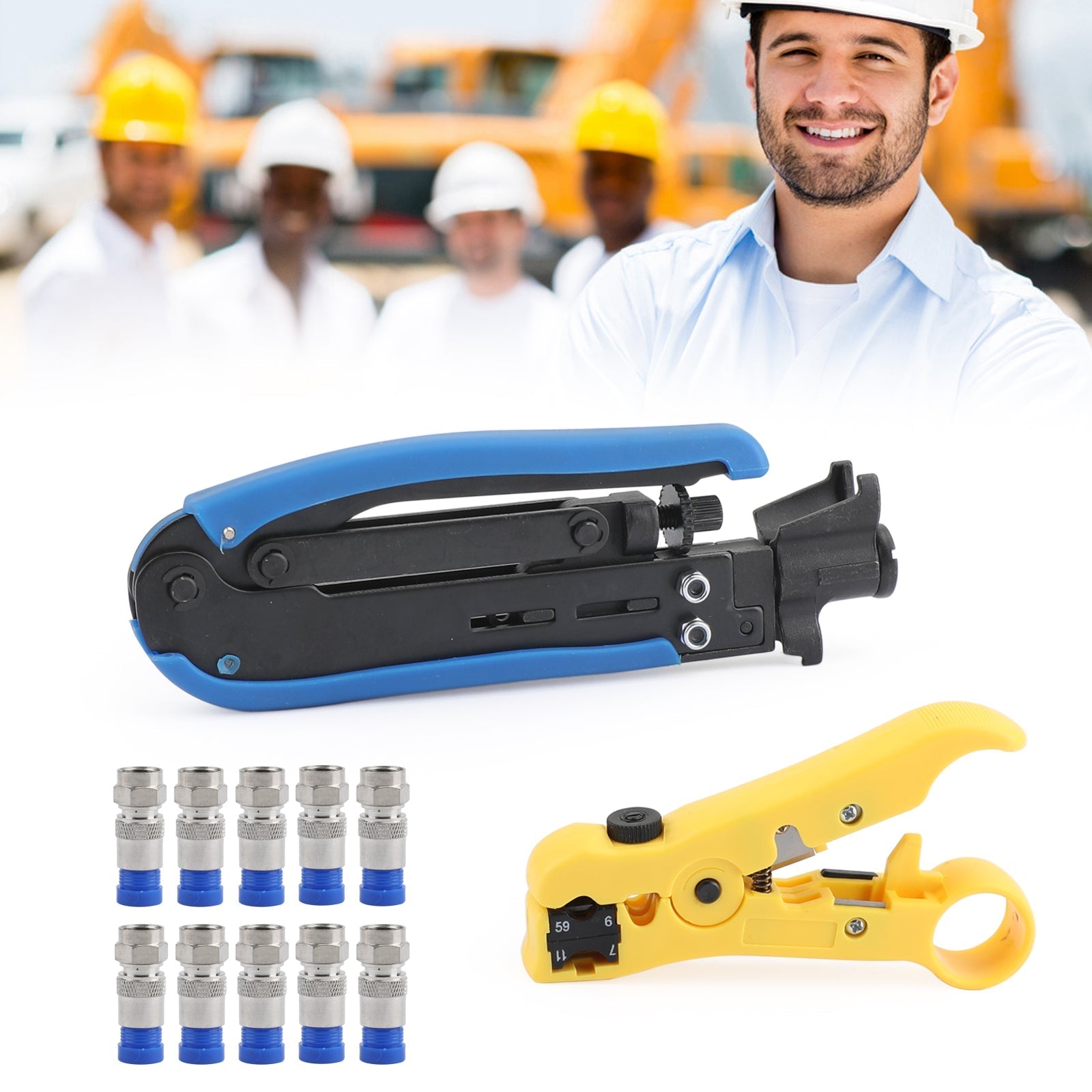 Koaksial komprimeringsverktøy Coax Cable Crimper Kit justerbar RG6 RG59 RG11 75-5-7