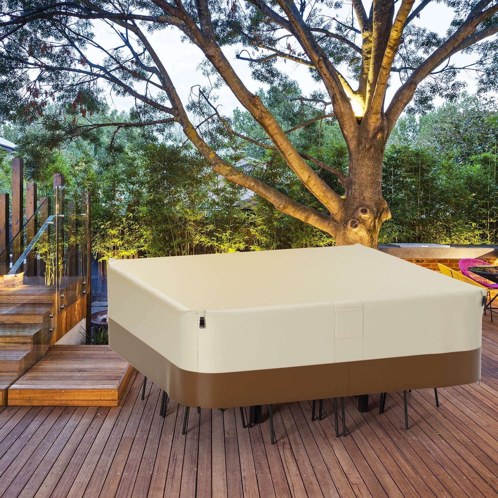 Couverture imperméable carrée de meubles de patio de 420D pour la table et les chaises extérieures