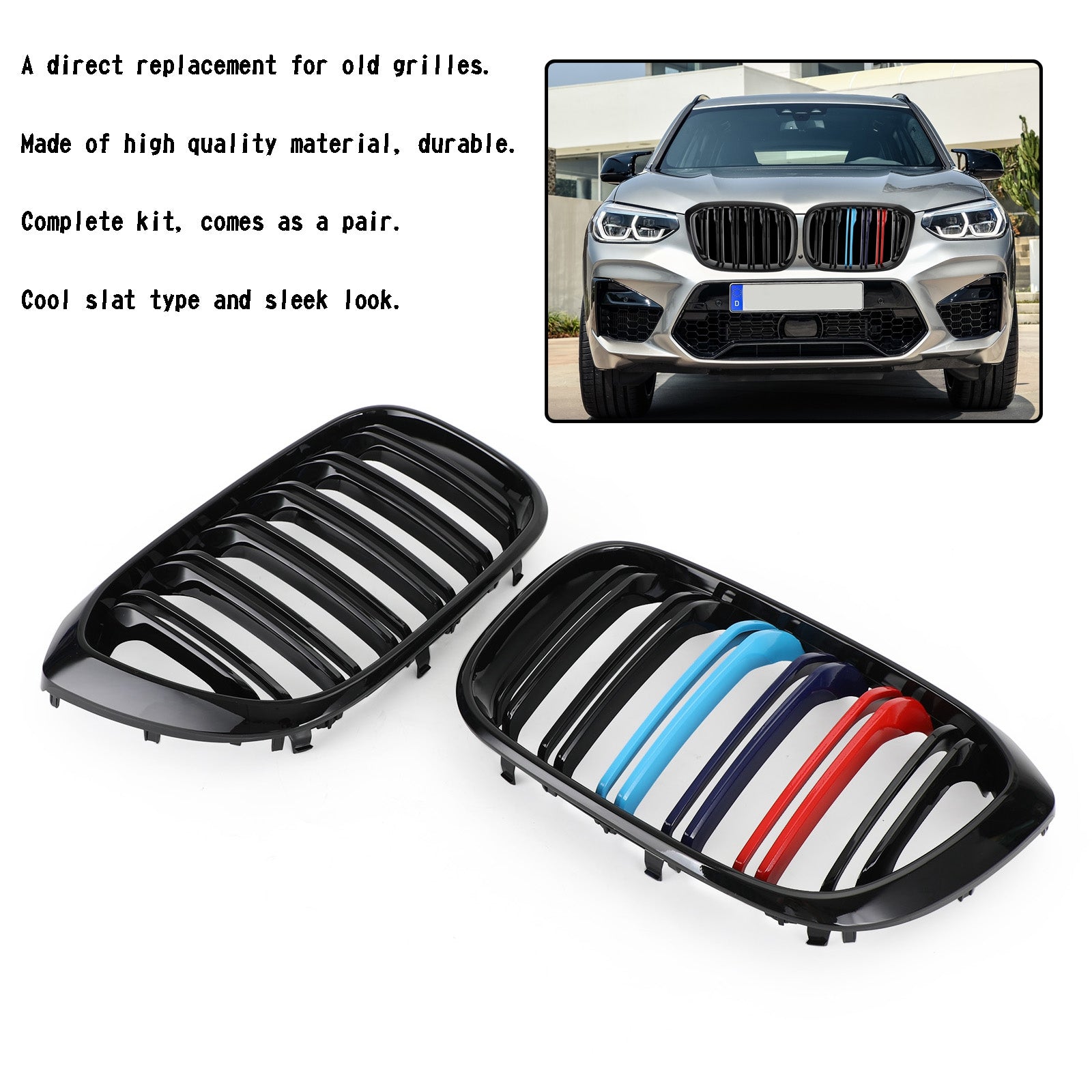 2018-2021 BMW X3 G01 X4 G02 Pair Kidney Grill Grille 51138469959 51138469960 51138091725 51138091726 générique
