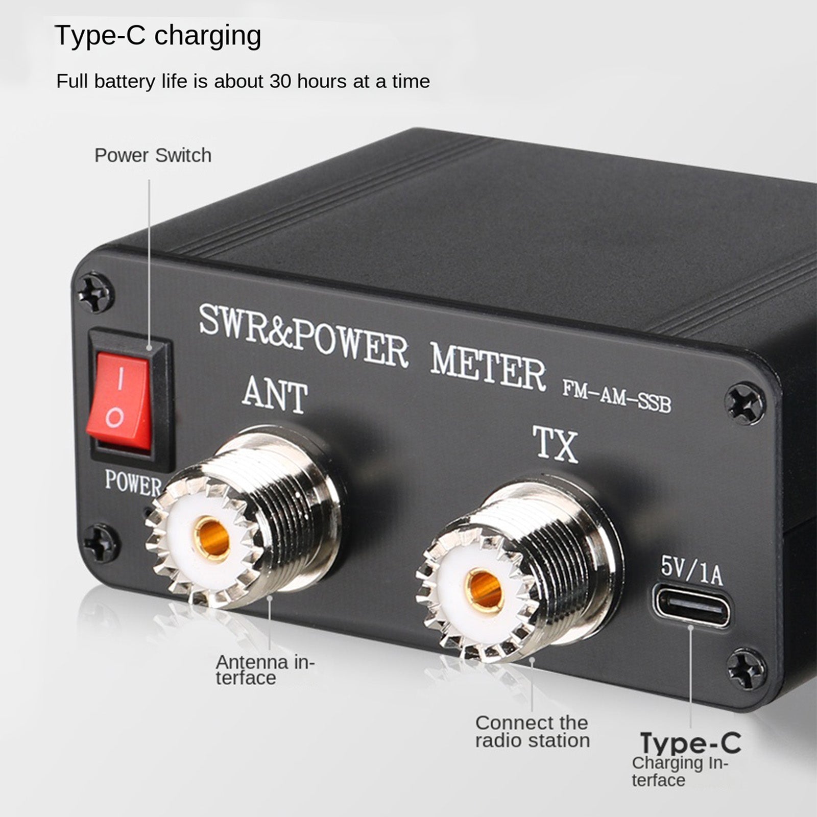 1,8 MHz-54 MHz staande golfmeter 240 * 240 Full Color LCD-scherm Vermogensmeter