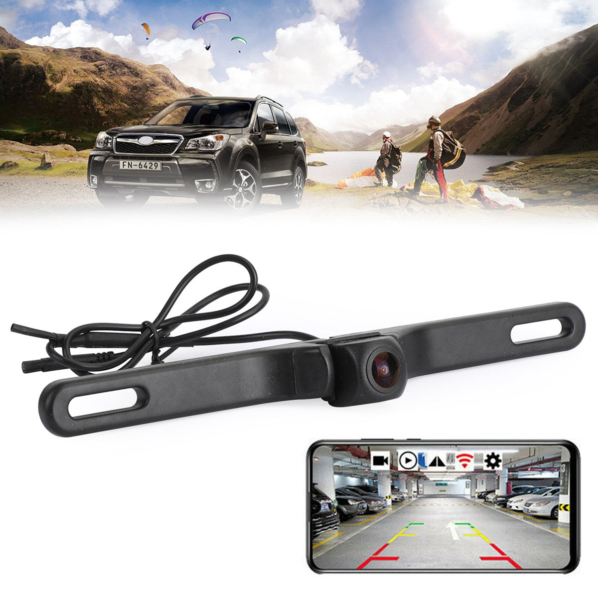 Trådlös bil Bakvy Backup Camera registreringsskyltram Fit för iPhone Android