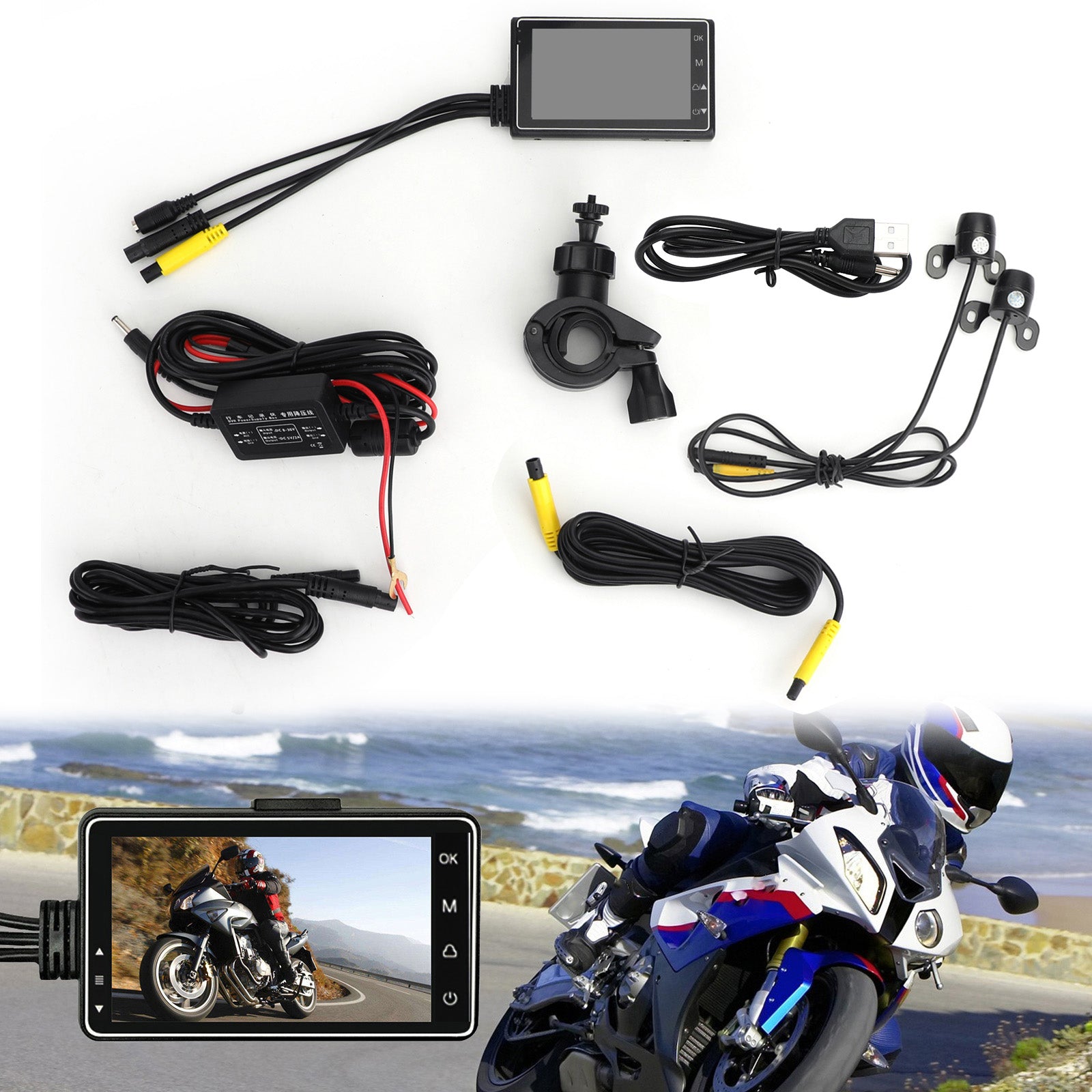 Motorsykkel DVR Video Recorder+1080p Full HD frontkamera og bakre kamera generisk