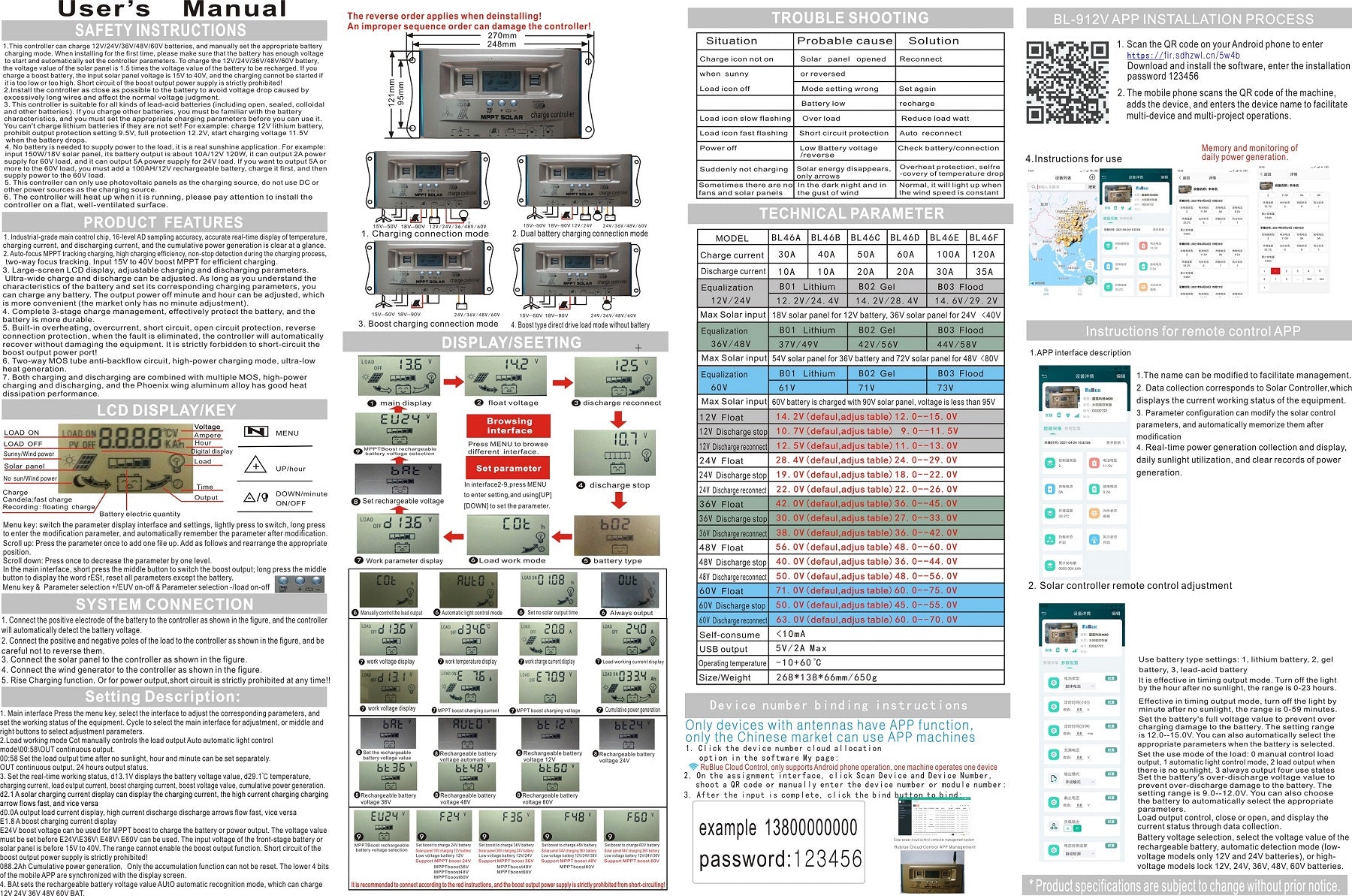 60A MPPT Auto Dual USB Wind Solar Hybrid Charge Controller Charger 12V-60V