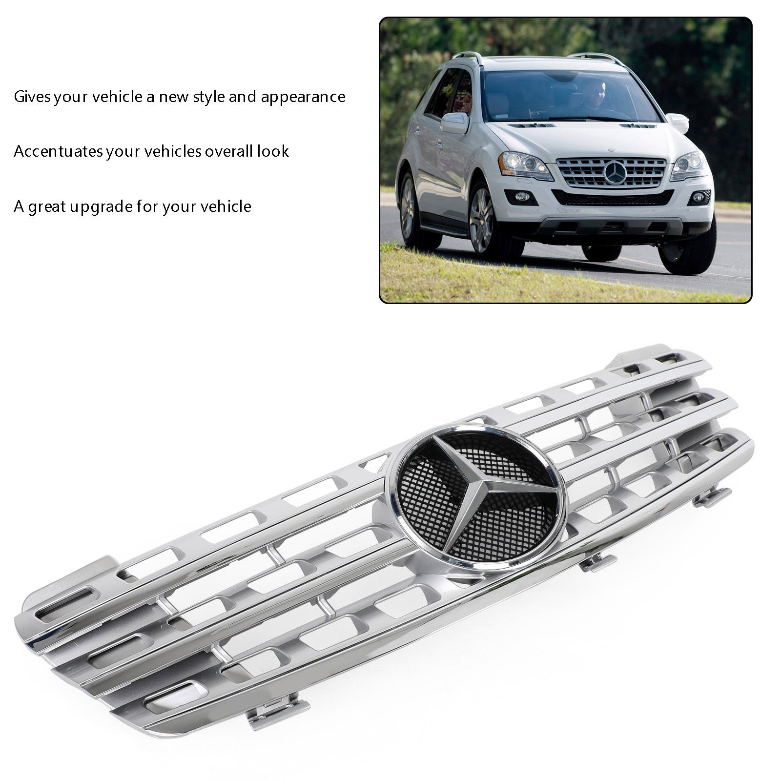 2005-2008 Benz ML-klasse W164 AMG Style Front Grille Grille Chroom Zilver Generiek
