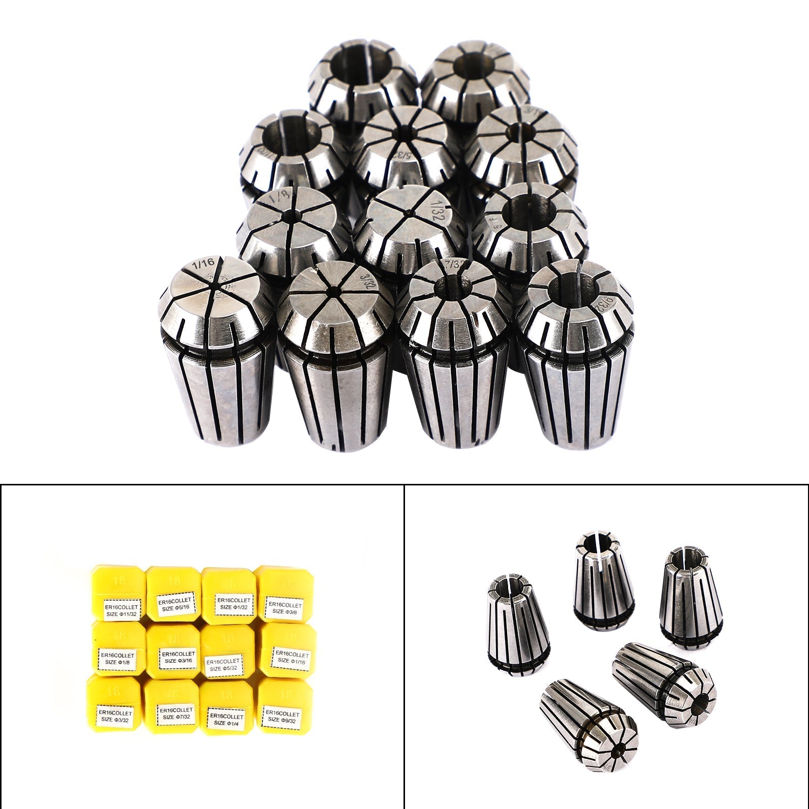 9Pcs ER16 Spring Collet Set For CNC Milling Lathe Tool Engraving Machine Steel