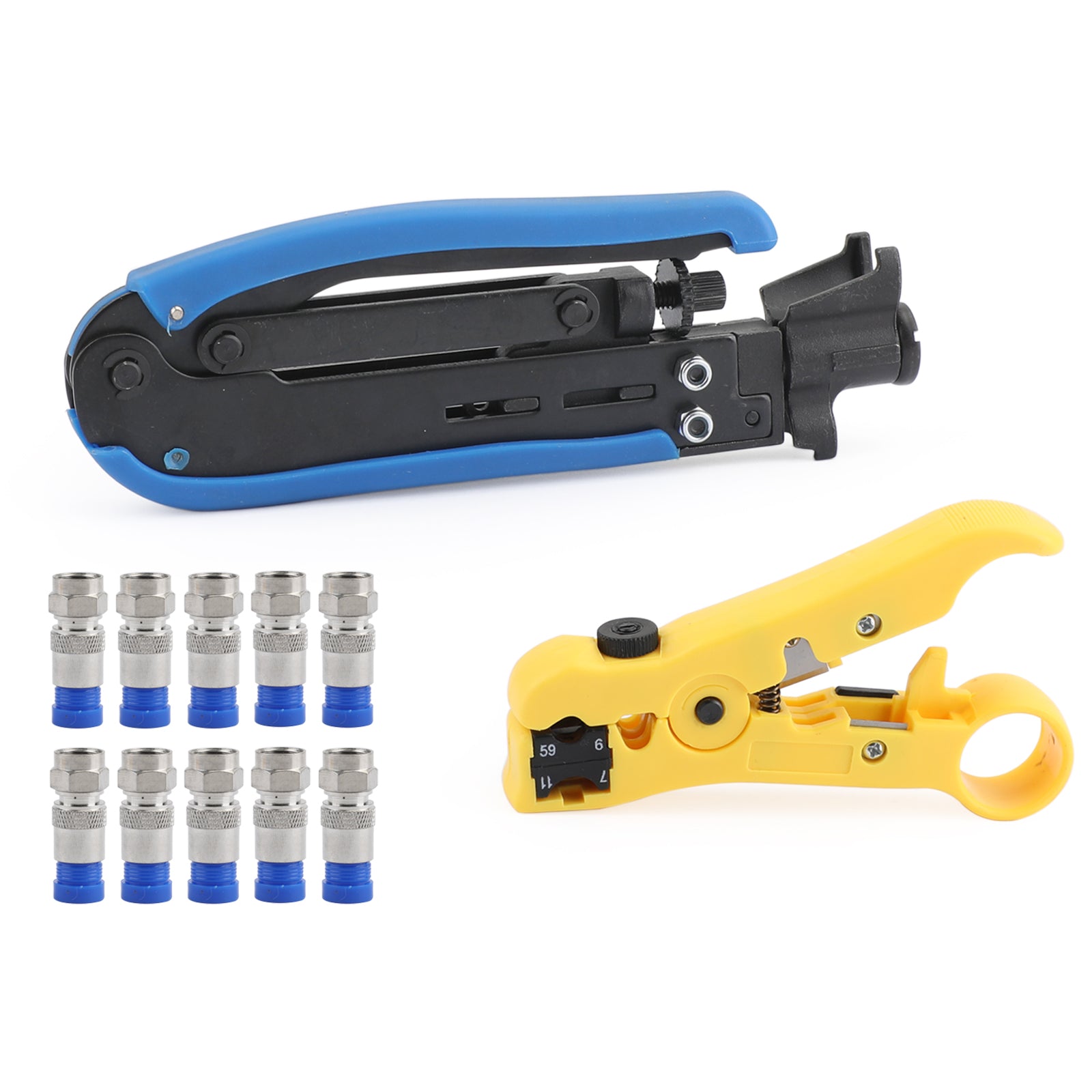 Koaksial komprimeringsverktøy Coax Cable Crimper Kit justerbar RG6 RG59 RG11 75-5-7