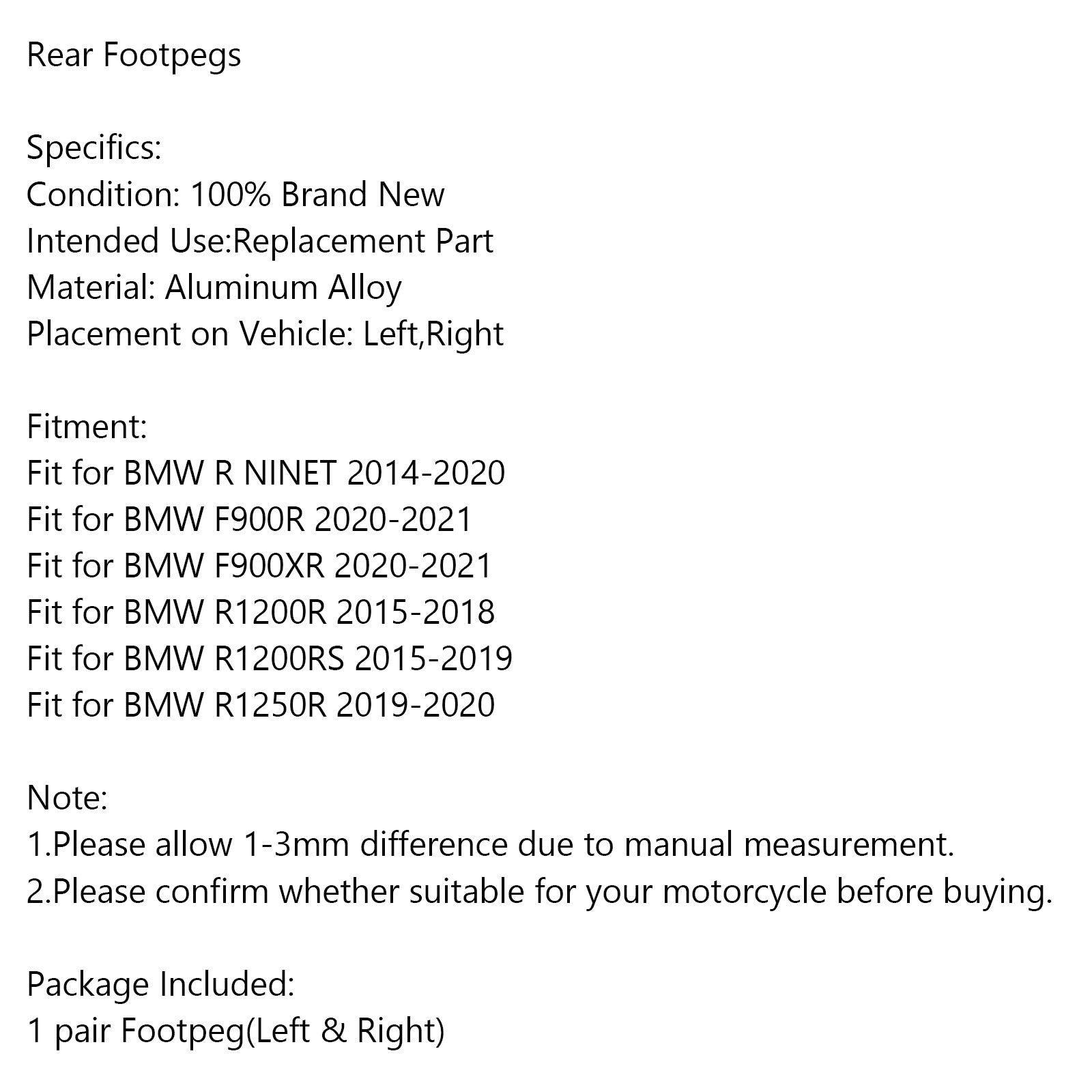Antes de pé traseiro PEG PEG PARA BMW R NINET F900R F900XR R1200R R1200RS R1250R GERAL