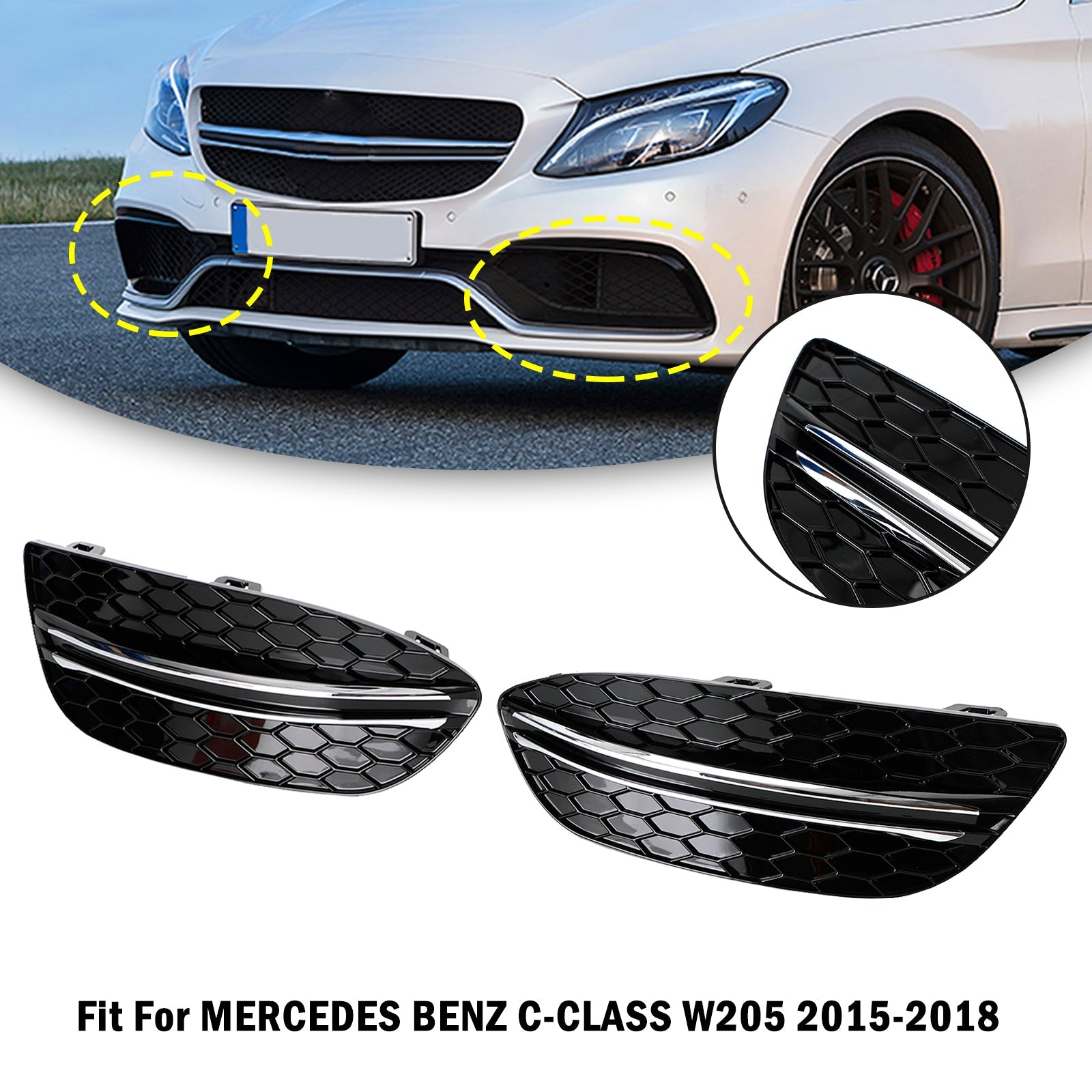 MERCEDES BENZ CLASE C 2015-2018 W205 Cubierta de luz antiniebla delantera con base de panal