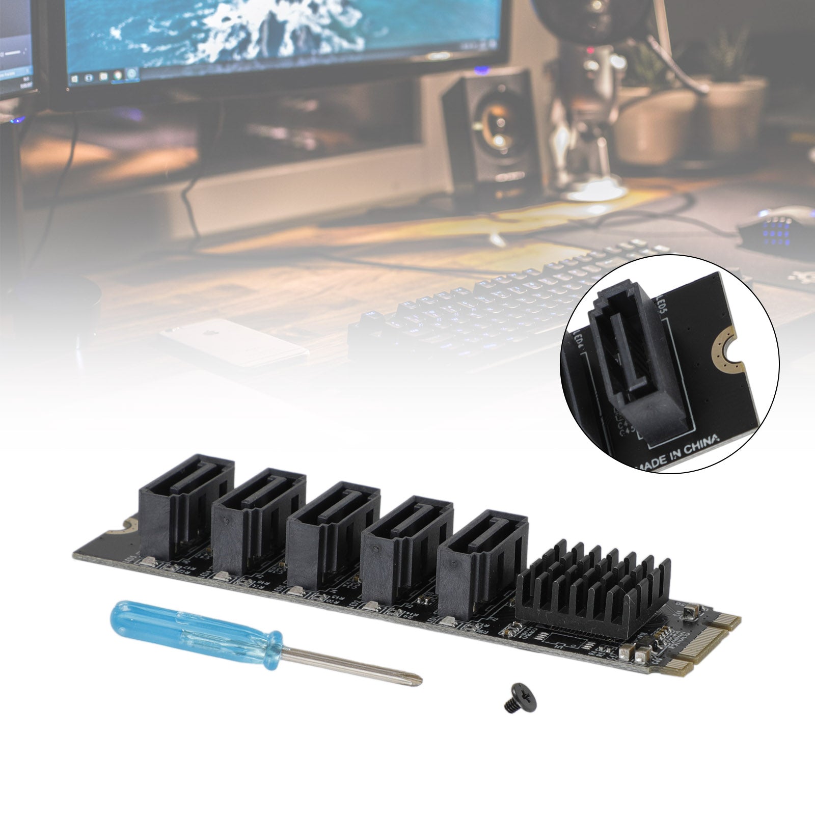 Adaptador M.2 a SATA 3.0 JMB585 Tarjeta de expansión de unidad de disco duro de 5 puertos para PH56