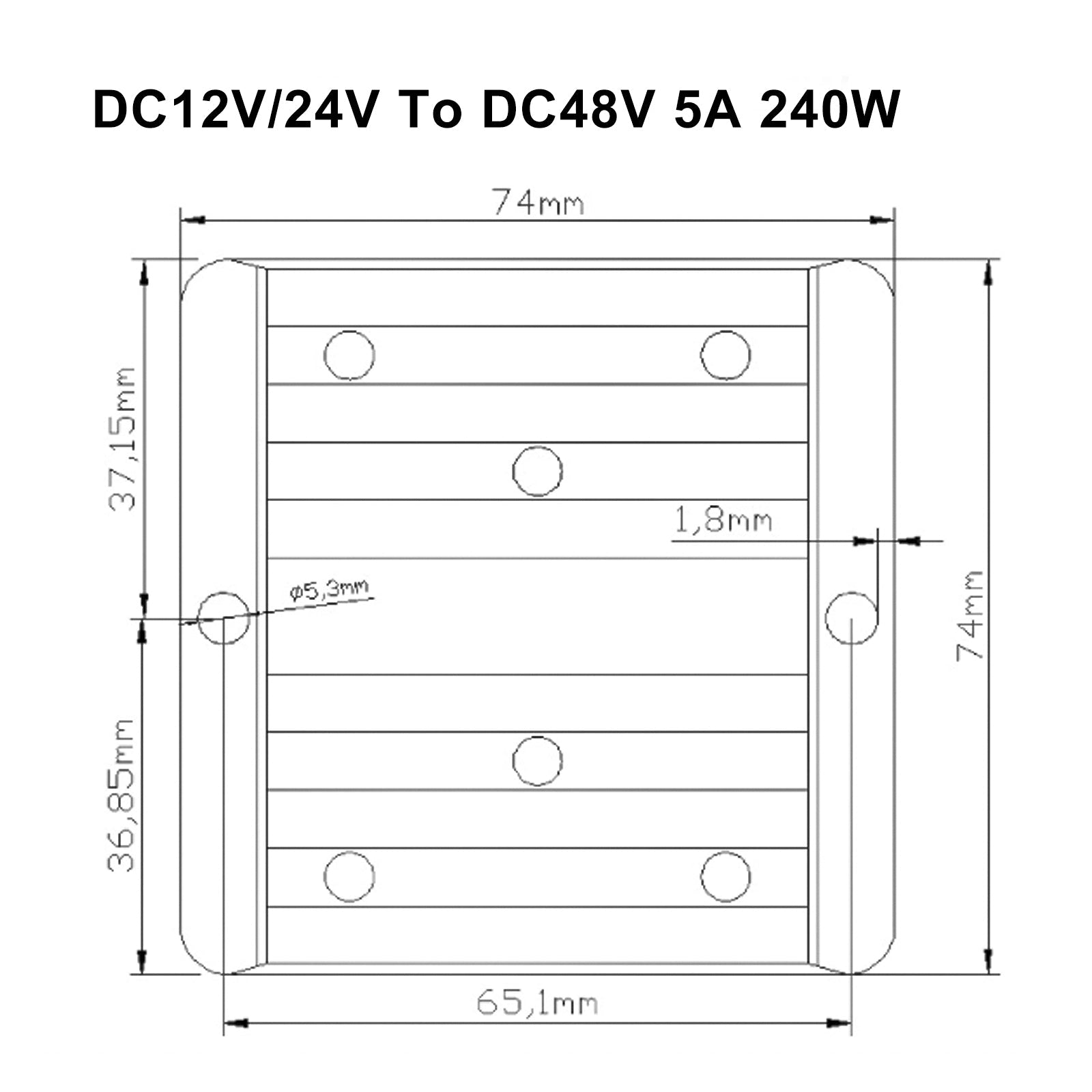 DC-DC 12/24V-48V 5A 240W Step Up Car Fuente de alimentación Convertidor Regulador Impermeable