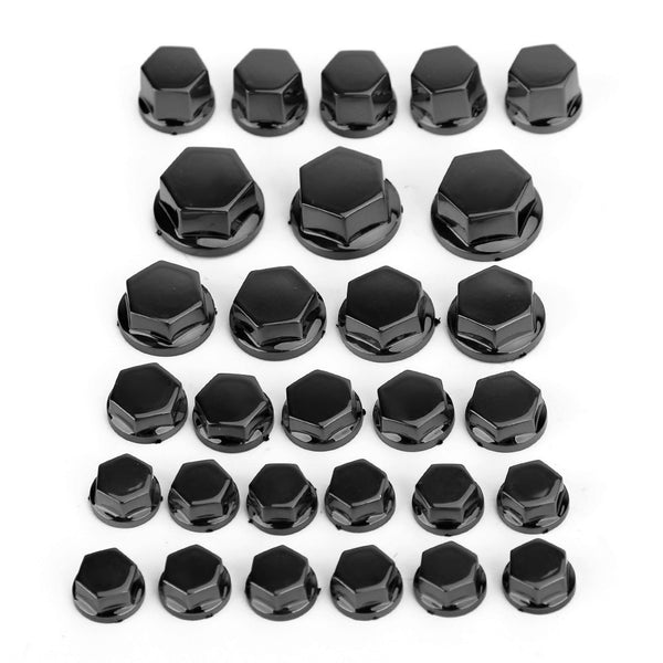Set 30 Black Motor Engine Water Pump Body Screw Nut Bolts Caps Covers 5 sizes