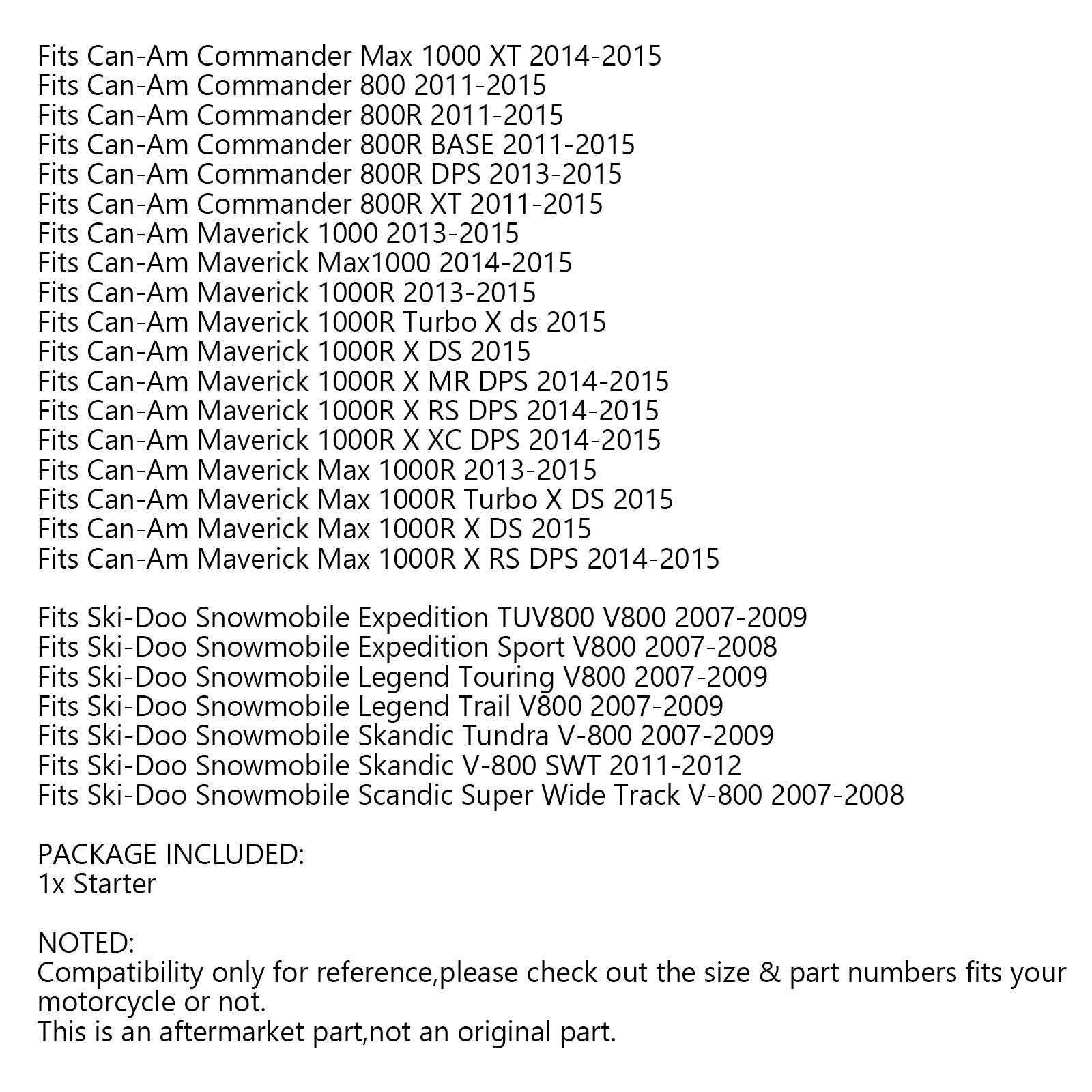 Starter voor Ski-Doo Expedition/Skandic/Legend V800 07-09 420684560 420684562 Generiek