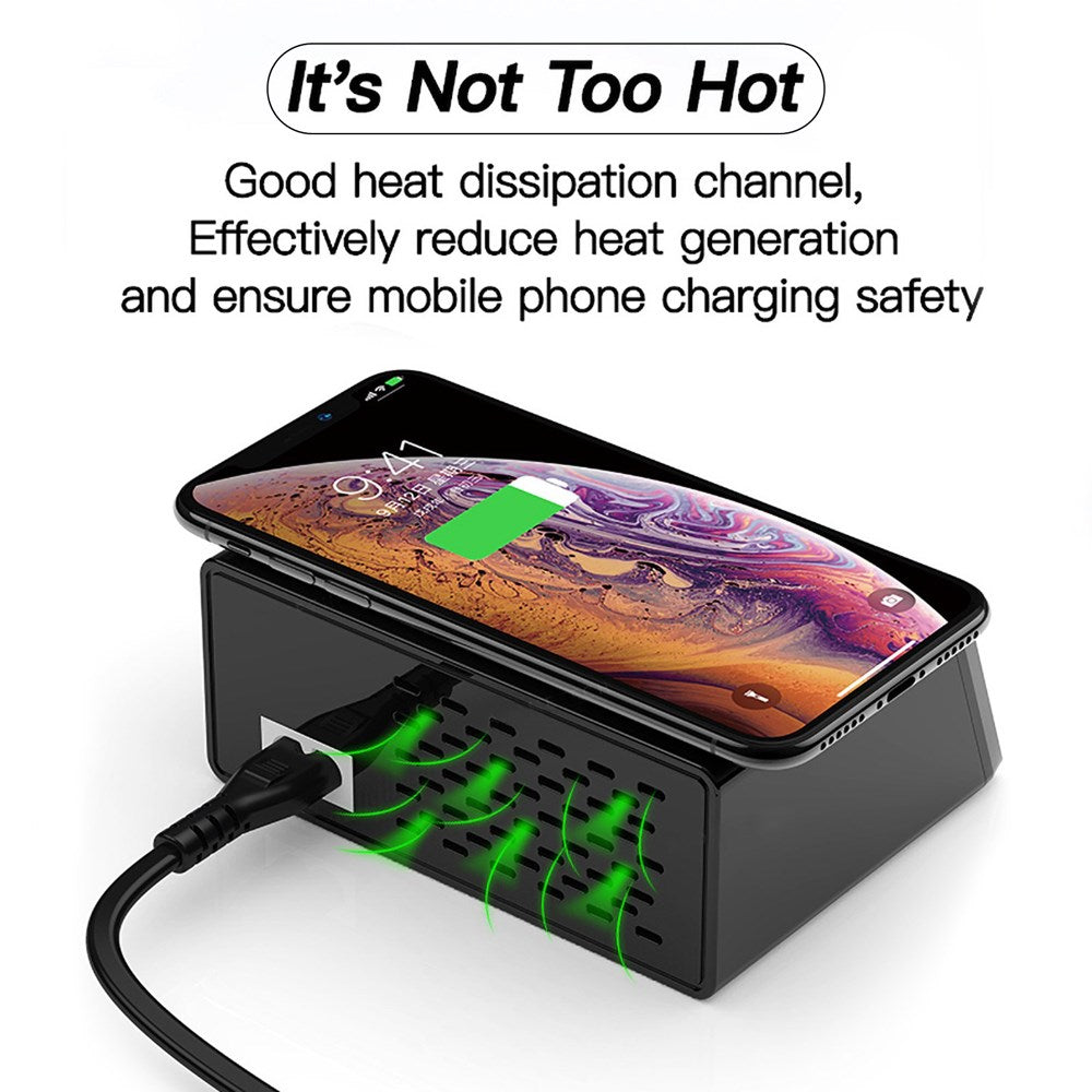 100W 8 Porter USB QC 3.0 Fast PD Rask adapter Trådløs ladestasjon UK -plugg