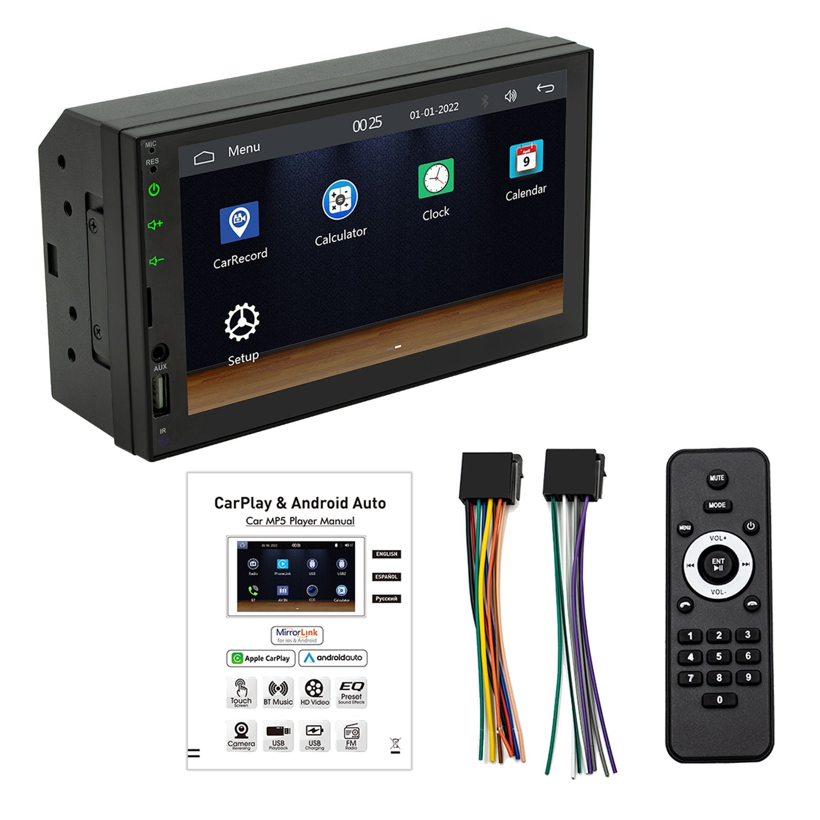 7" Kablet Carplay Bil MP5-spiller Bluetooth MP3 Bilkort Radio + 4 LED-kamera