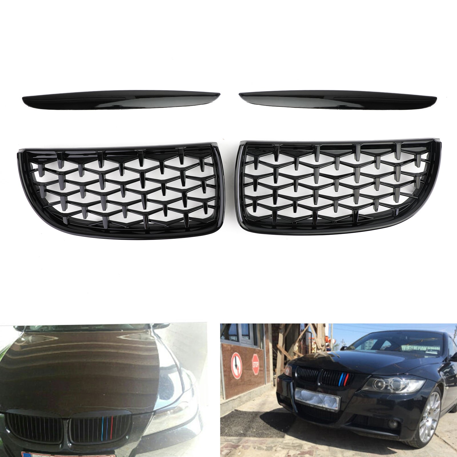 Meteor Zwart Nier Grill Grille Fit voor BMW E90 3 Serie Sedan 2005-2008 51712151895 51712151896 51712151897 51712151898 Generiek