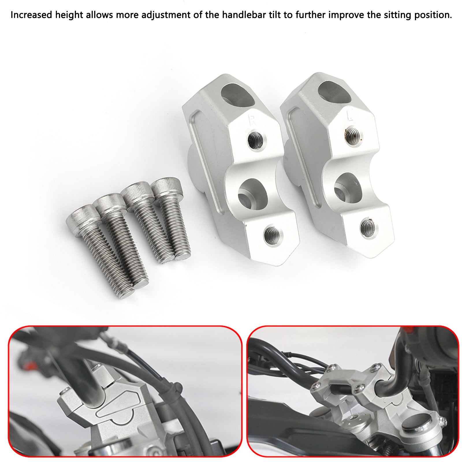 Silver 20mm Pullback 7/8" Styrhöjare 23mm för BMW F750GS 2018 2019