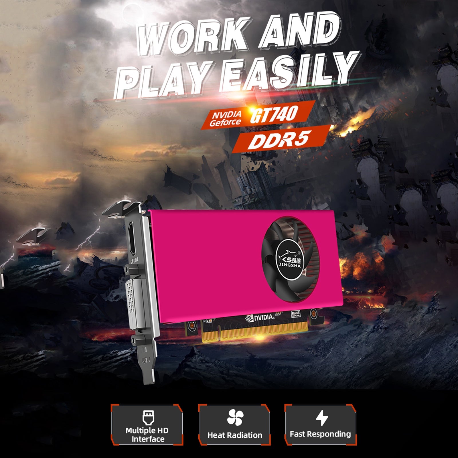 GT740 4G Uavhengig grafikkort Datamaskinbelysningskort HD Display Interface