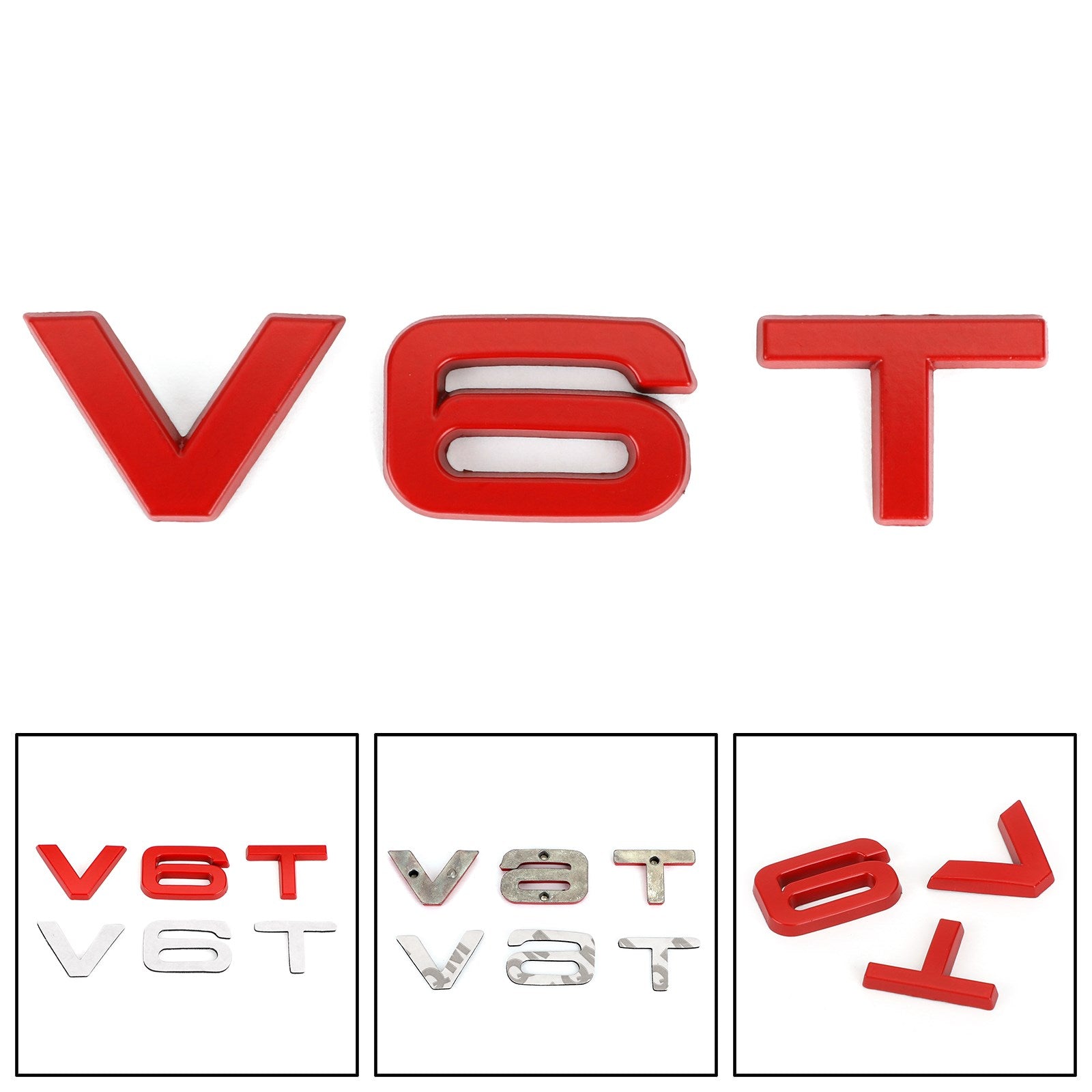 V6T Emblem Badge Fit för Audi A1 A3 A4 A5 A6 A7 Q3 Q5 Q7 S6 S7 S8 S4 SQ5 Red Generic