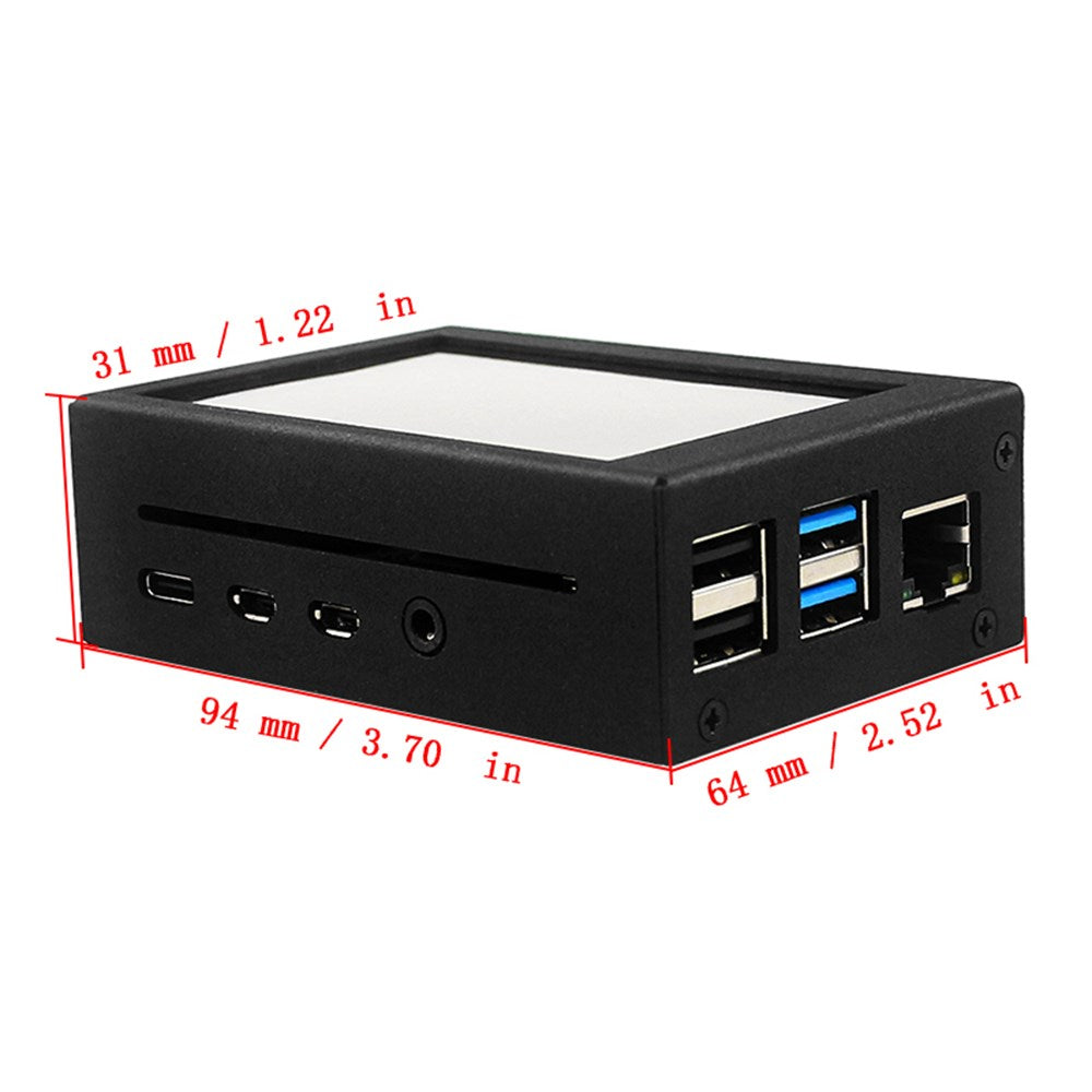 Caja de aleación de aluminio con pantalla de 3,5 pulgadas + pantalla LCD apta para Raspberry Pi 4 Modelo B