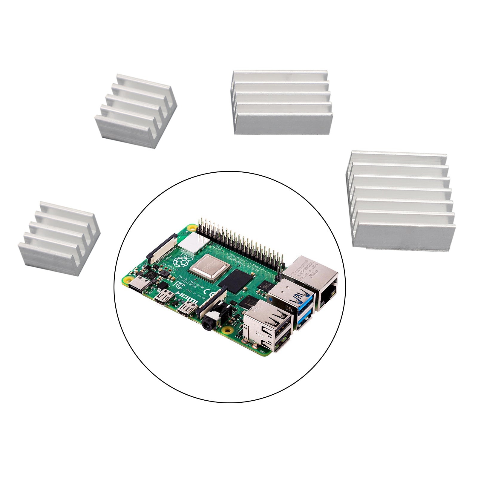 Kit de refrigerador de radiador, disipador térmico de aluminio para Raspberry Pi 4B con pegatina, 4 Uds.
