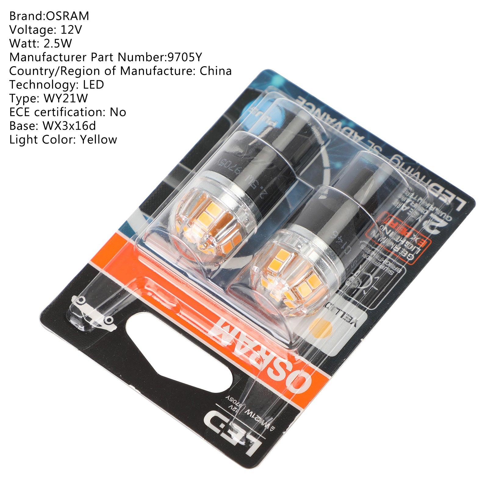 2x pre OSRAM 9705Y Auxiliary Bumb LED WY21W 12V2.5W WX3X16D generic