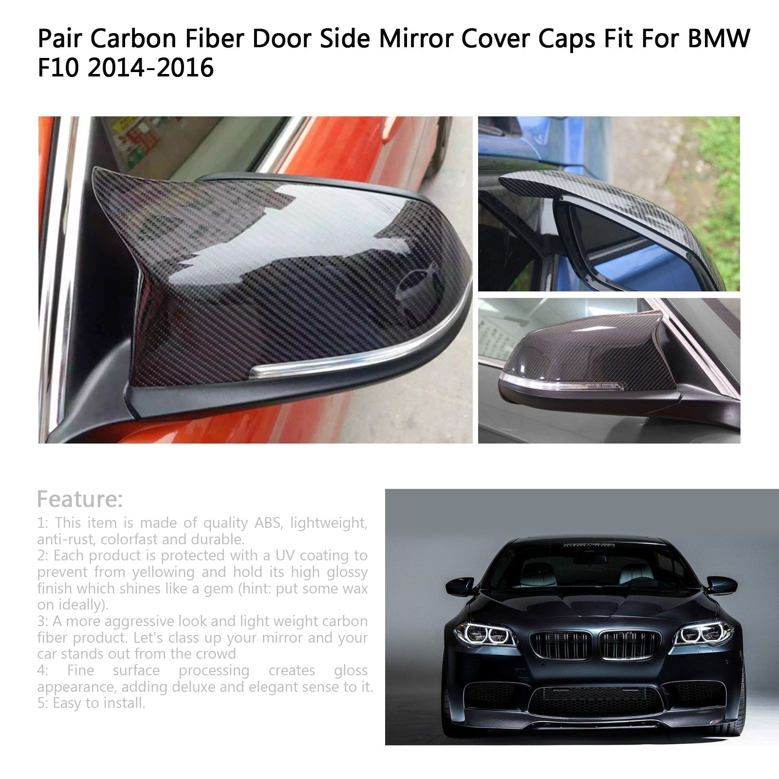 Paar Carbon Fiber Side Achteruitkijkspiegel Cover Caps Voor BMW F10 F18 2014-2016 Generiek