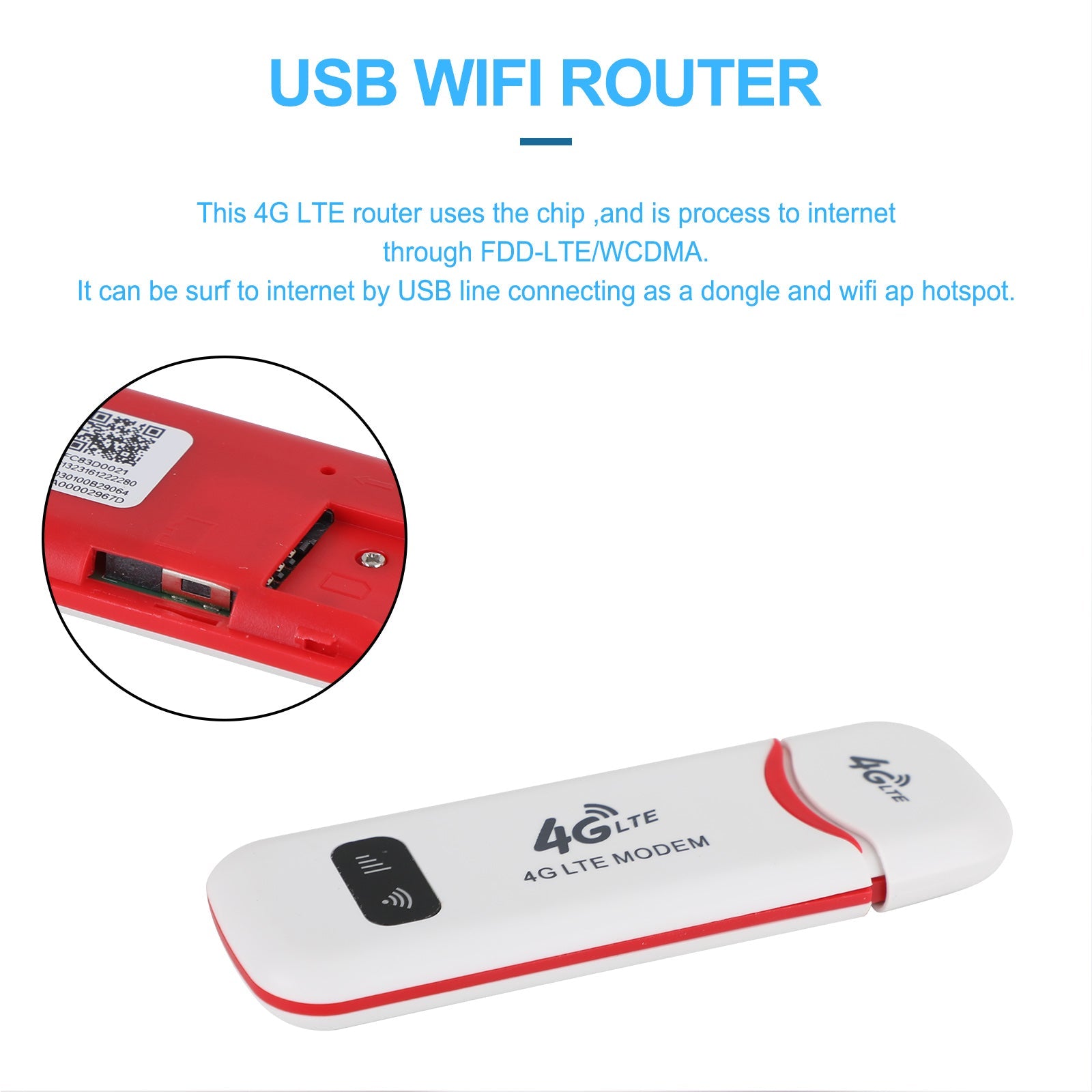 Enrutador inalámbrico 4G LTE WiFi módem de banda ancha móvil USB Dongle desbloqueado blanco