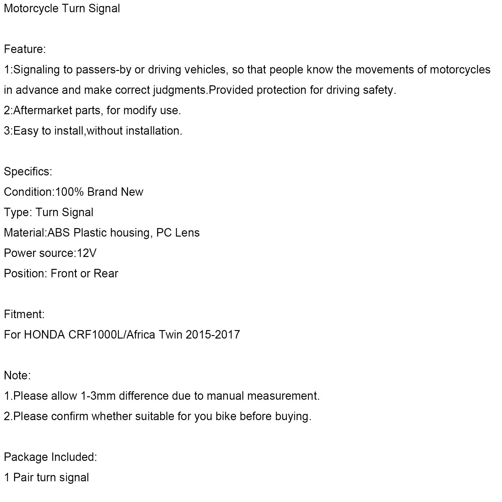 Luz LED de intermitente delantera trasera para HONDA CRF1000L Africa Twin 2015-2017 genérico