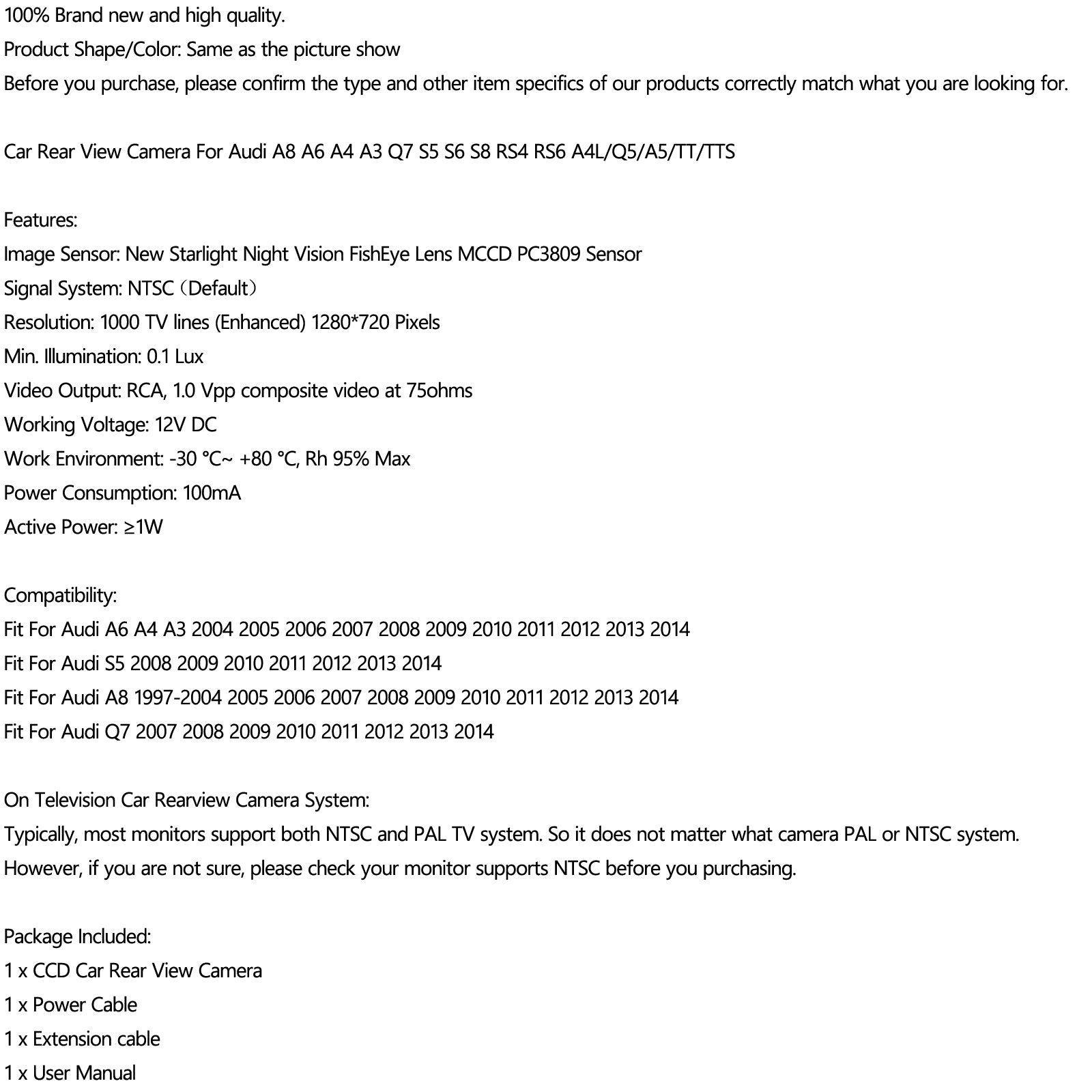 Auto Achteruitrijcamera voor A8 A6 A4 A3 Q7 S5 S6 S8 RS4 RS6 A4L/Q5/A5/TT TTS