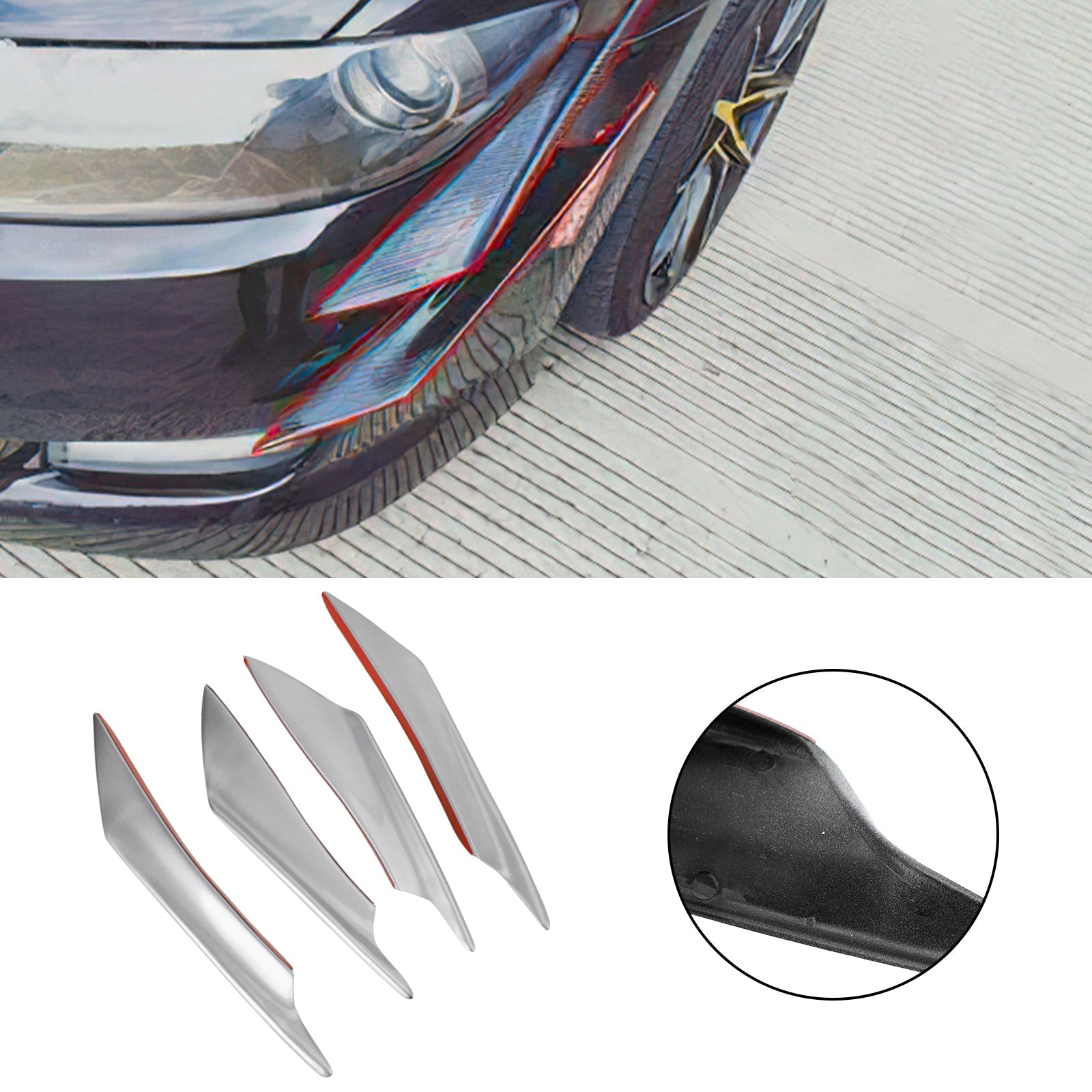 4 stks Universele Auto Voorbumper Vinnen Body Splitter Spoiler Canards Zilver