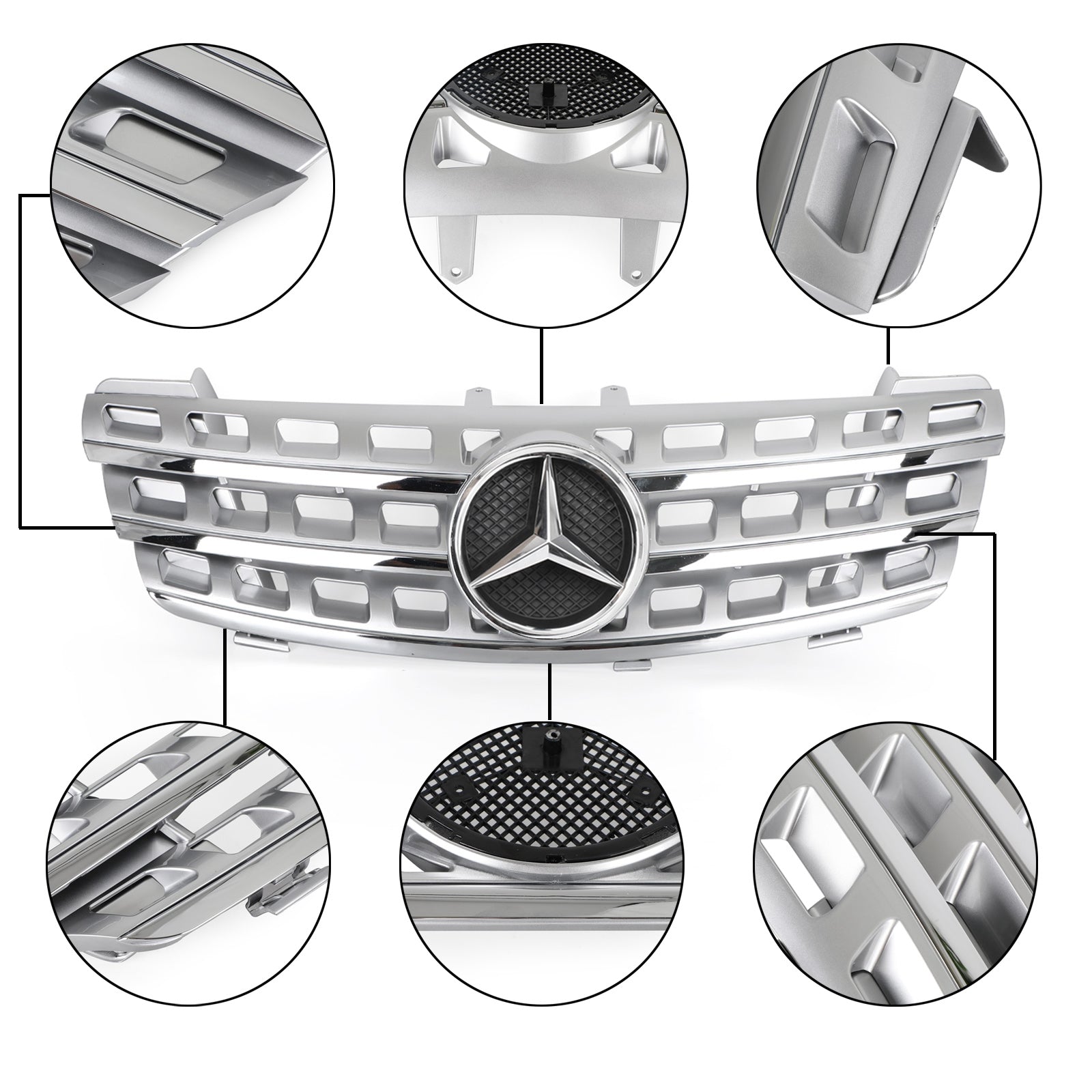 2005-2008 Benz ML-klasse W164 AMG Style Front Grille Grille Chroom Zilver Generiek